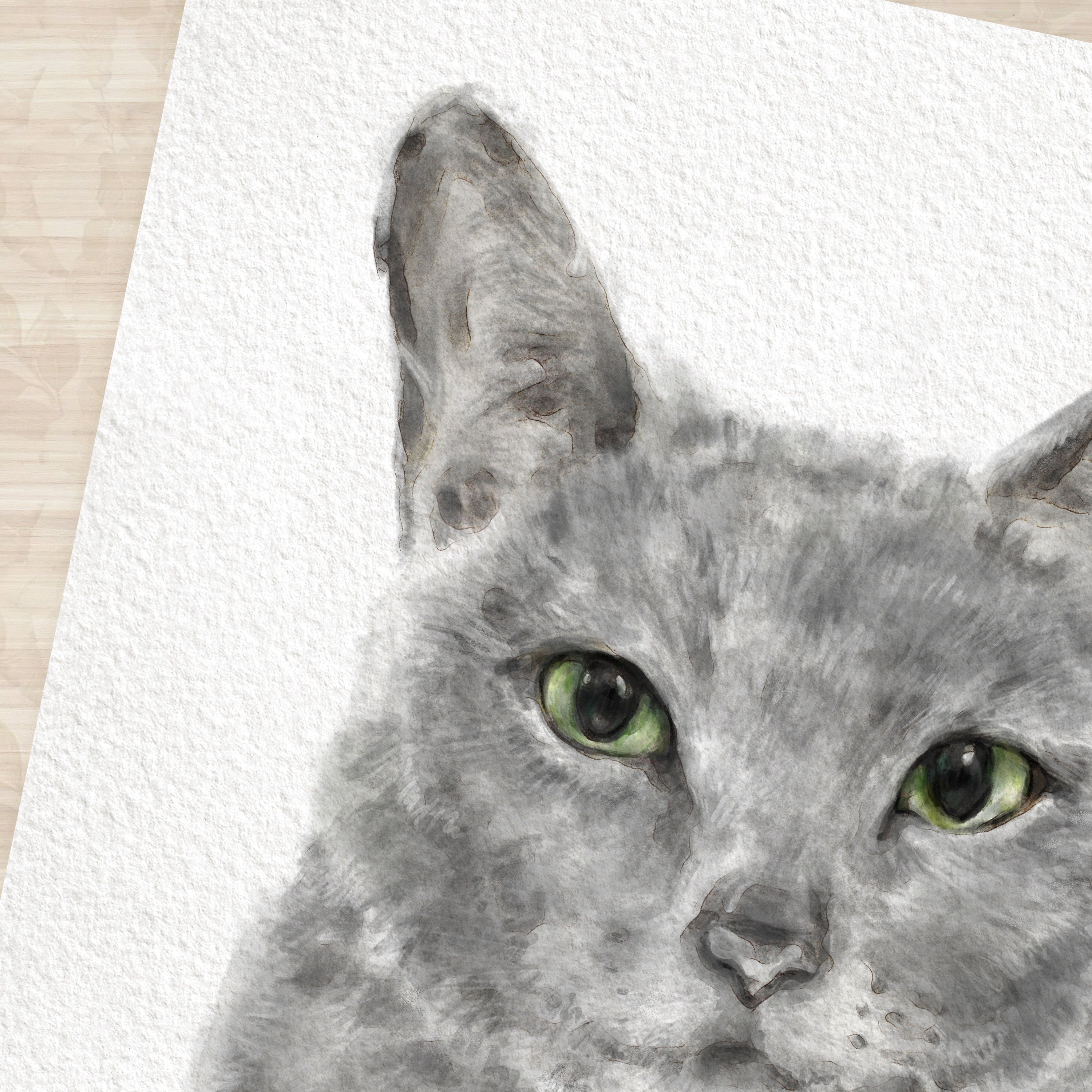 Gray Cat Modern Watercolor Painting, Home Wall Art Print, Crazy Cat Lady, Cat Lover Unique Gift, Minimal, Russian Blue, Signed by Artist