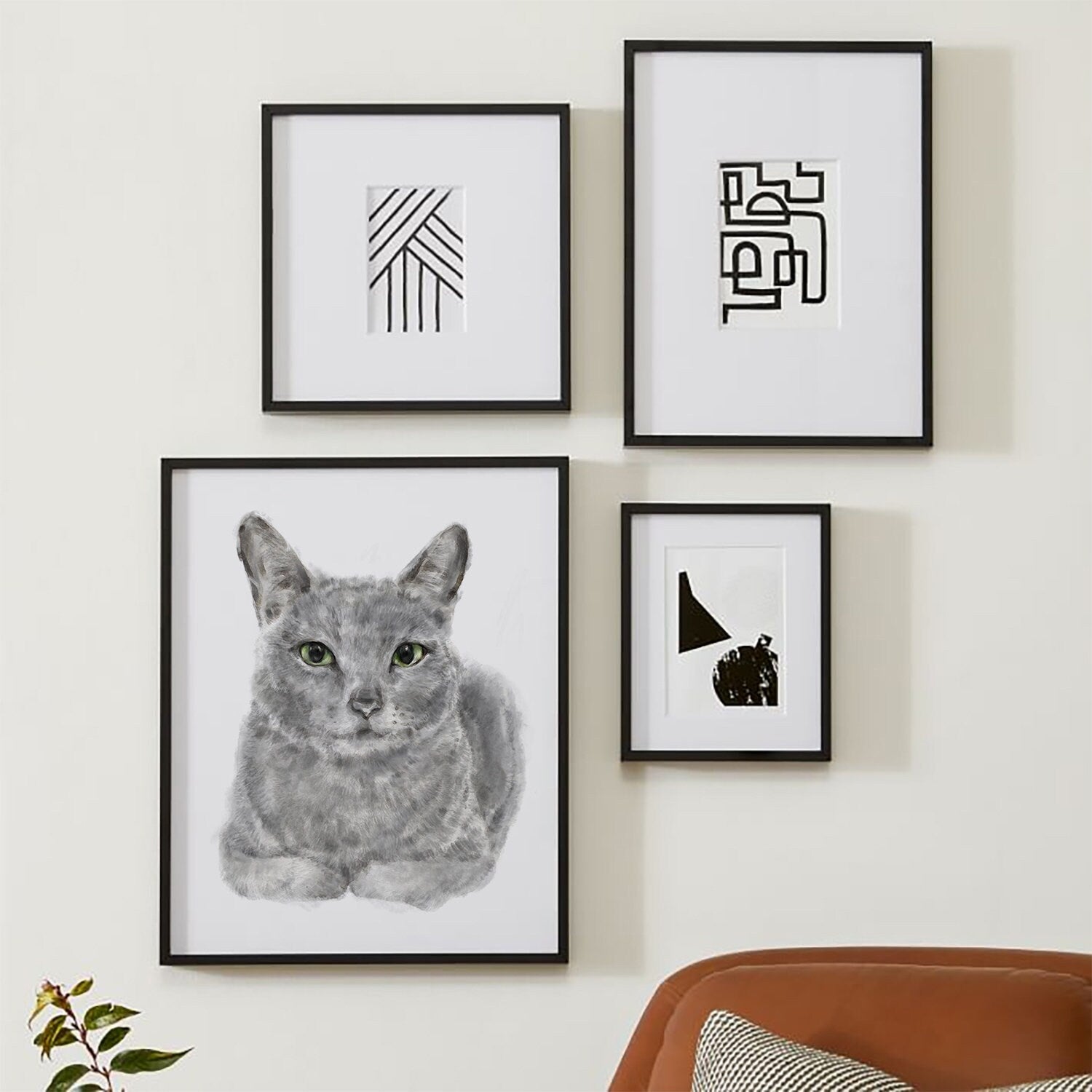 Gray Cat Modern Watercolor Painting, Home Wall Art Print, Crazy Cat Lady, Cat Lover Unique Gift, Minimal, Russian Blue, Signed by Artist