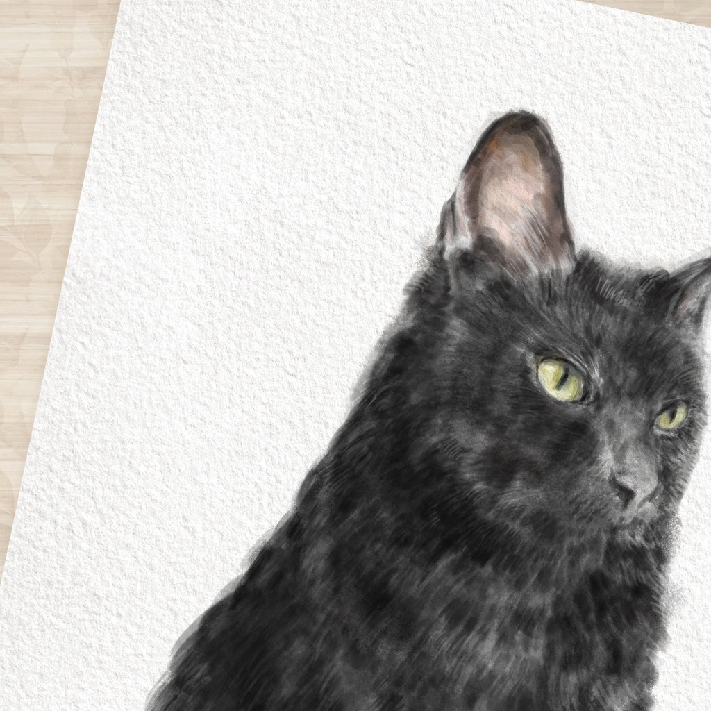 Bombay Black Cat Wall Art | Modern Watercolor Painting, Sleek Home Decor, Crazy Cat Lady, Cat Lover Unique Gift, Minimal, Signed by Artist