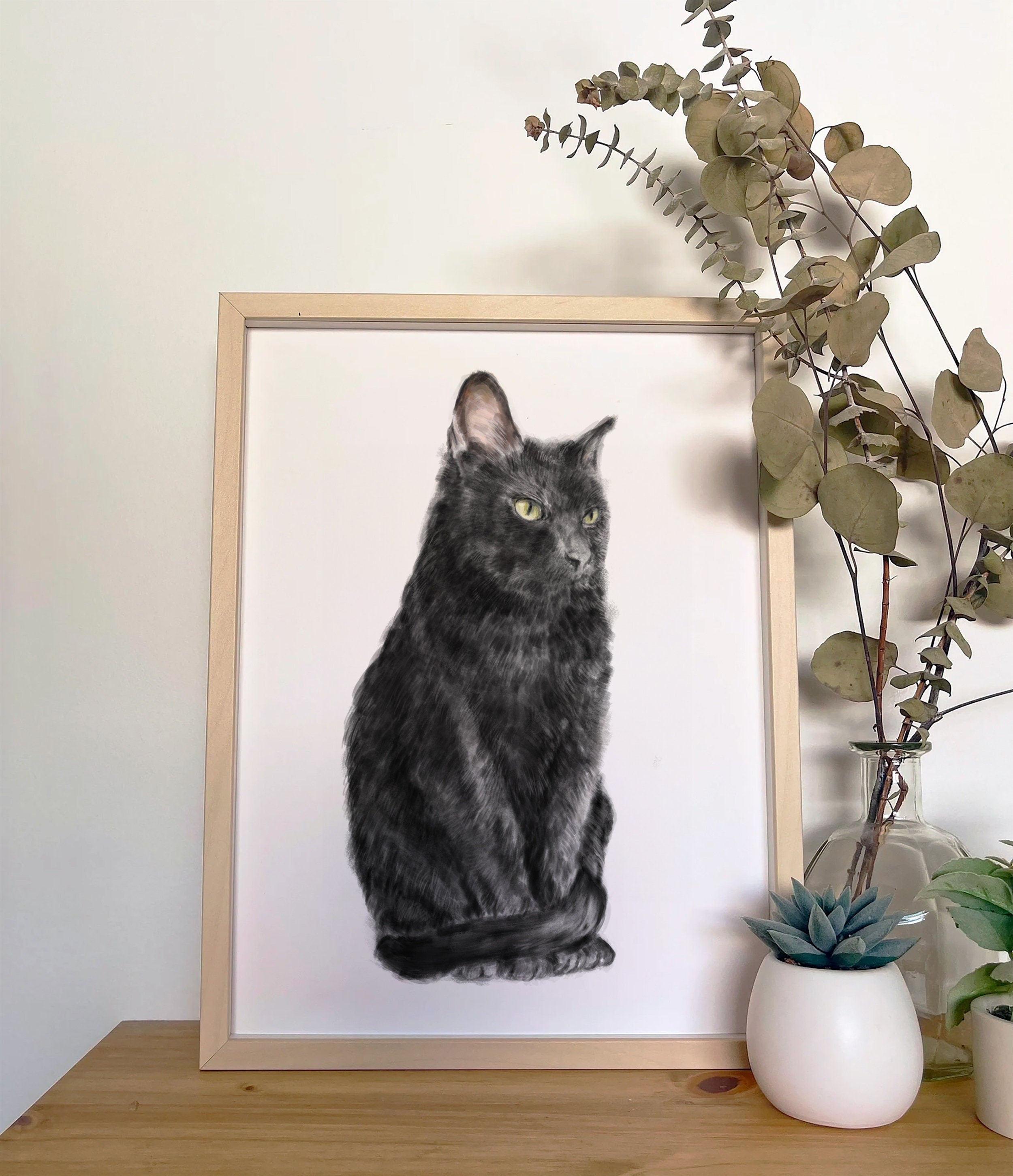 Bombay Black Cat Wall Art | Modern Watercolor Painting, Sleek Home Decor, Crazy Cat Lady, Cat Lover Unique Gift, Minimal, Signed by Artist