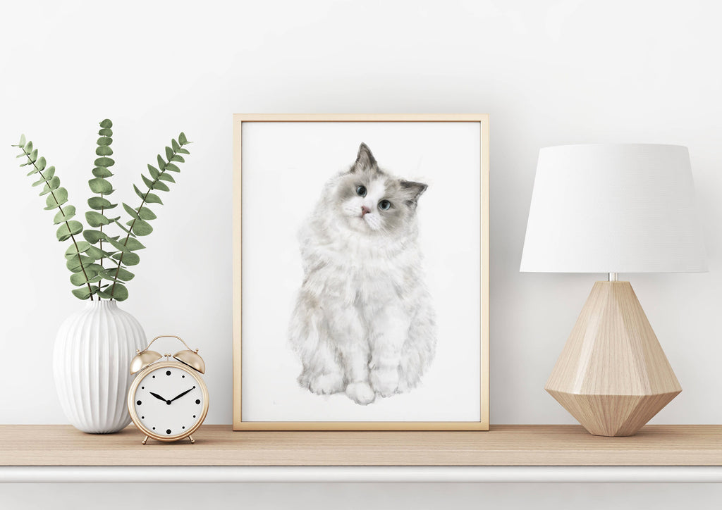 Ragdoll Cat Watercolor Painting for Modern Wall Decor