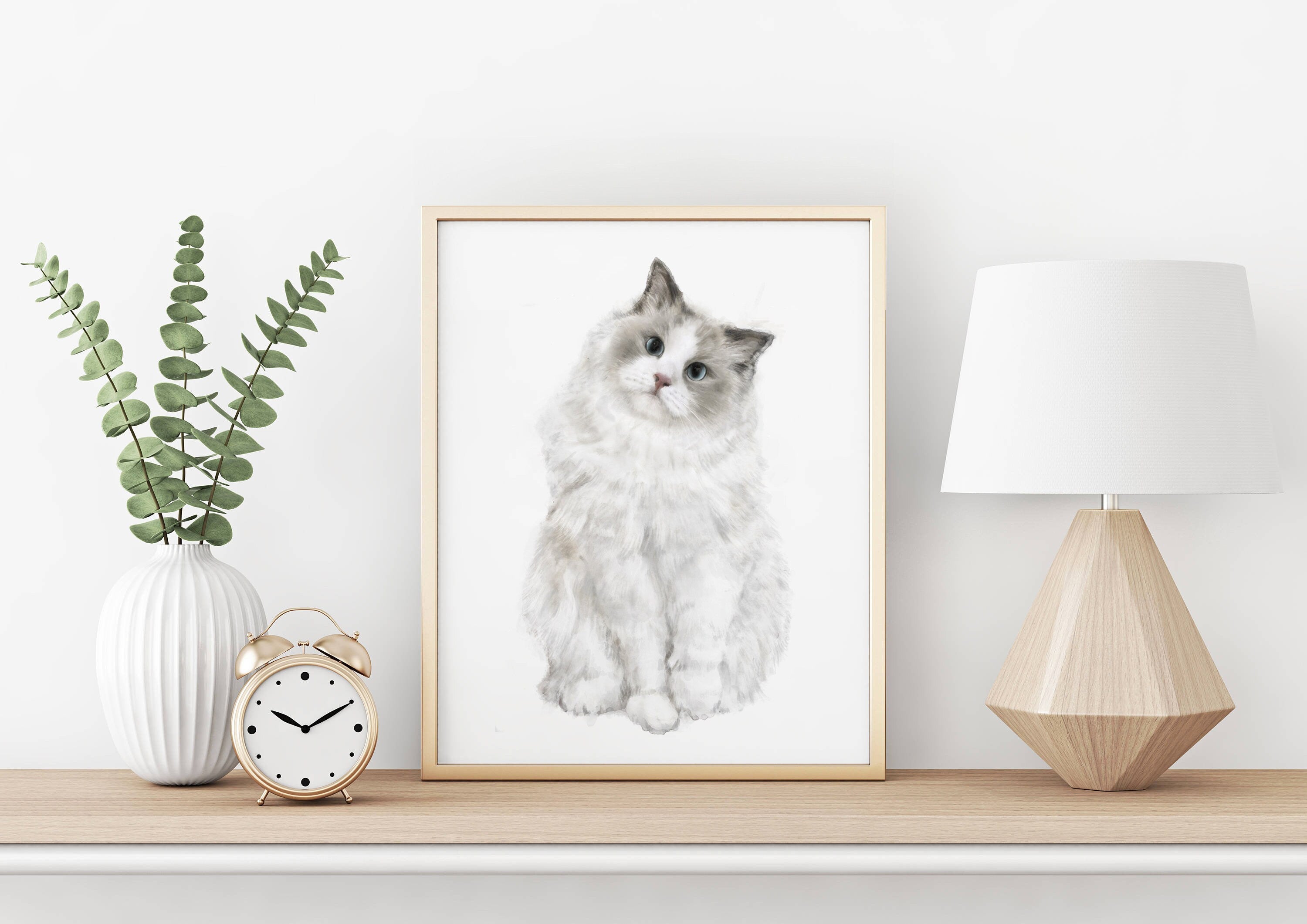Ragdoll Cat Watercolor Painting for Modern Wall Decor