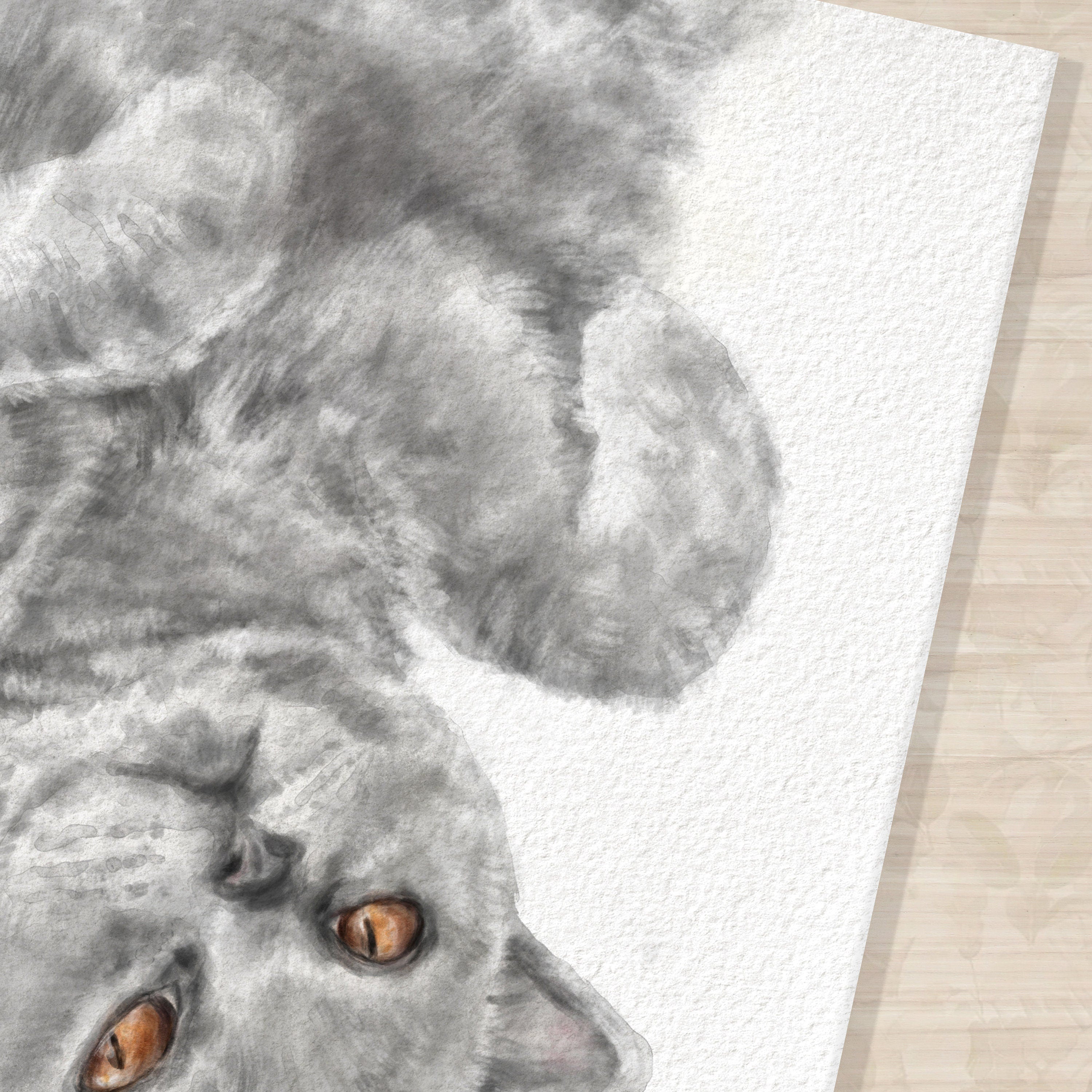 Gray Cat Watercolor Painting, Gray British Shorthair Modern Wall Art for Home Decor, Minimalist Cute Zen Kitten Gift, Signed by Artist