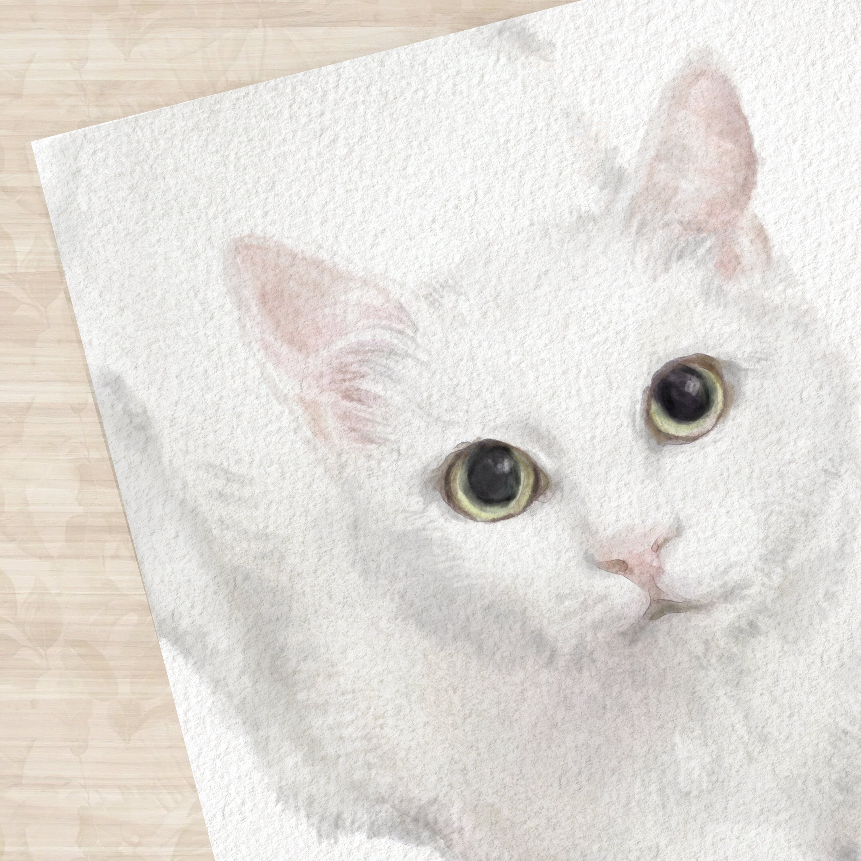 White Cat Watercolor Painting, Modern Wall Art for Home Decor, Elegant Zen Kitten Gift, Minimalist, Unframed, Signed by Artist