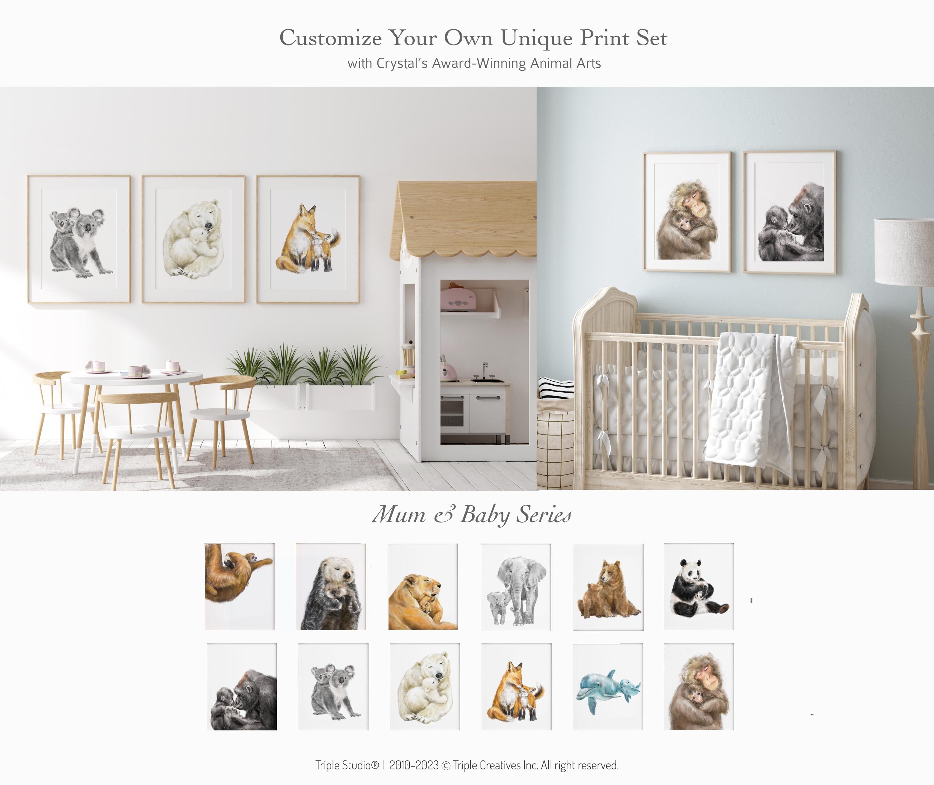 Brown Baby Bear n Mom Nursery Art Print, Grizzly Rustic Cabin Wall Painting, Kids Room Decor, Woodland Forest Animal, Signed by Artist