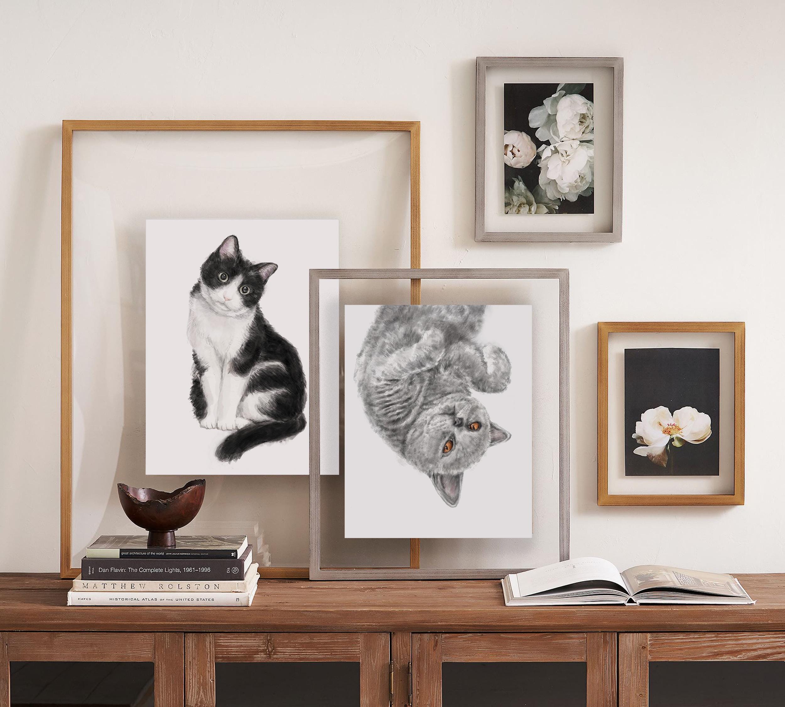 Gray Cat Watercolor Painting, Gray British Shorthair Modern Wall Art for Home Decor, Minimalist Cute Zen Kitten Gift, Signed by Artist