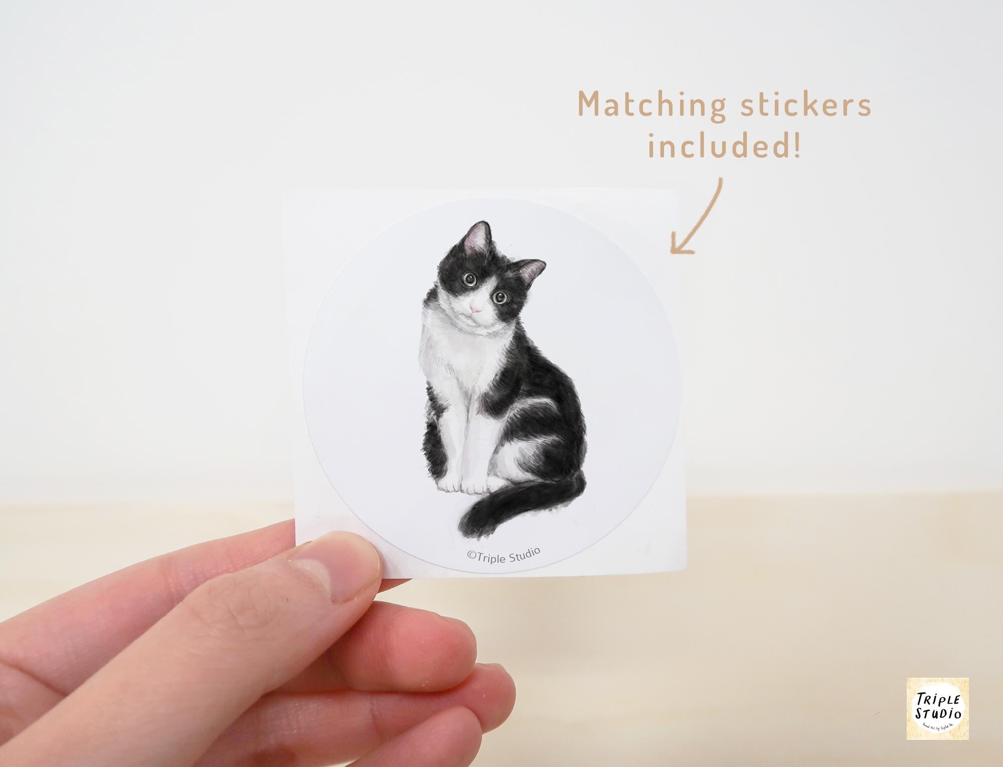 Tuxedo Cat Blank Card – 4x6” Watercolor Art Print, Frameable Cat Greeting Card for Cat Lovers & Framing