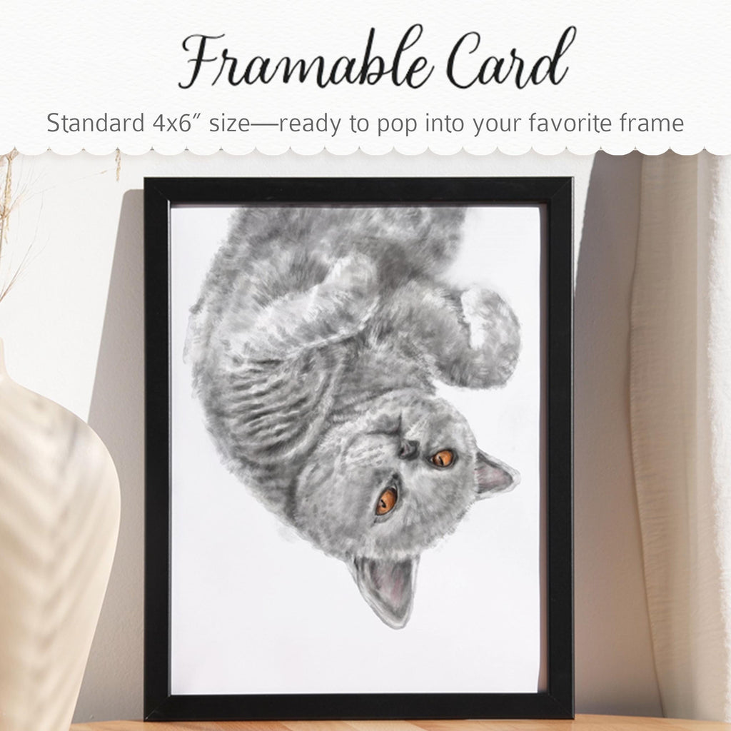 Grey Shorthair Cat Blank Card – 4x6” Watercolor Art Print, Frameable Greeting Card for Cat Lovers