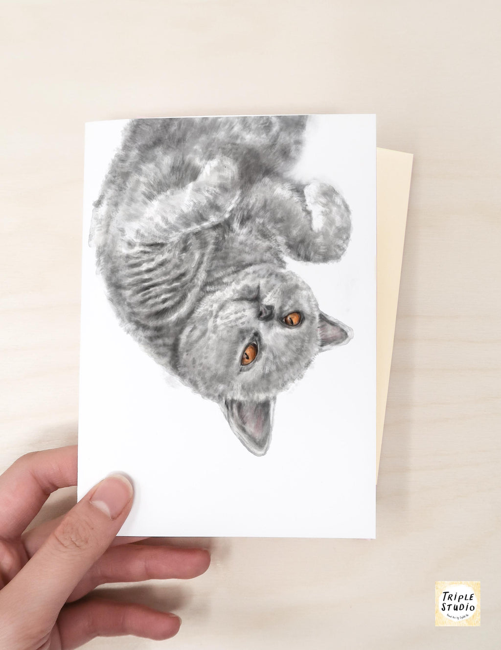 Grey Shorthair Cat Blank Card – 4x6” Watercolor Art Print, Frameable Greeting Card for Cat Lovers