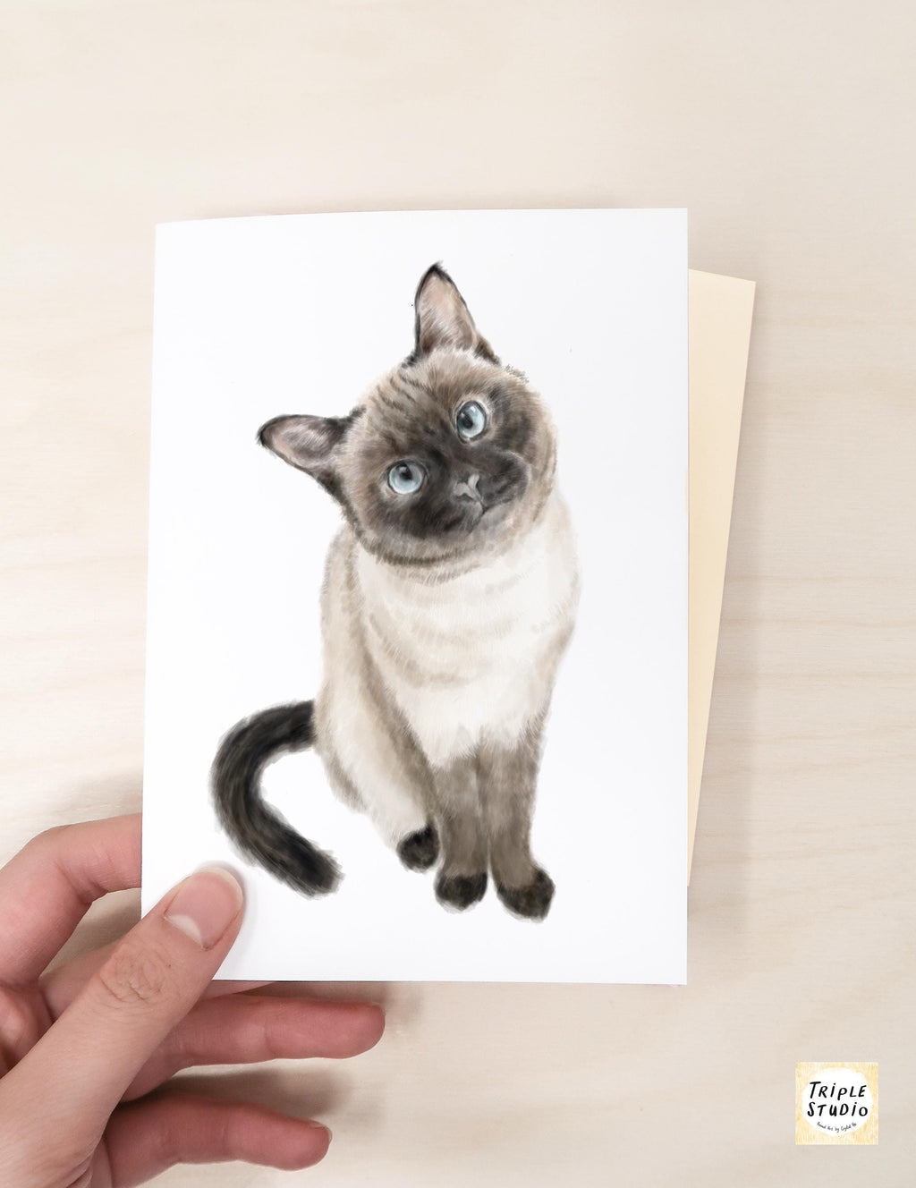Siamese Cat Greeting Card – 4x6” Blank Note Card, Frameable Watercolor Cat Art Print