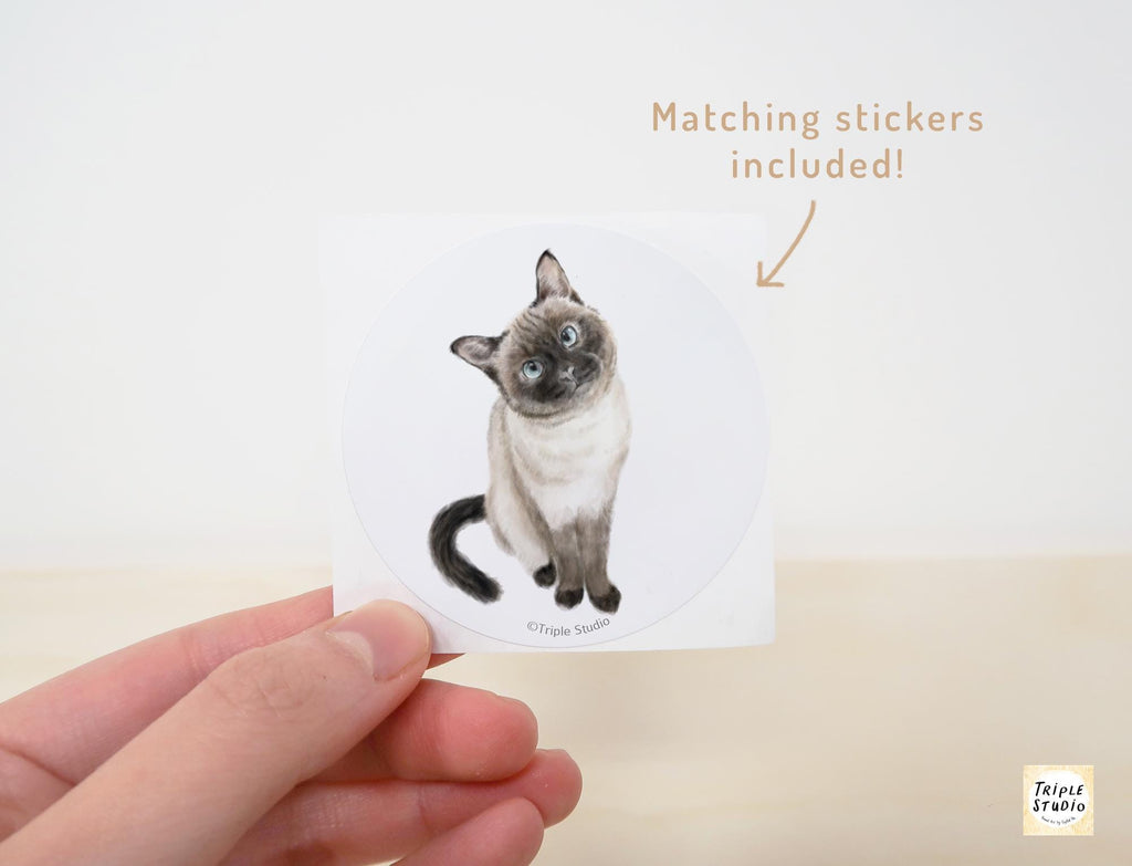 Siamese Cat Greeting Card – 4x6” Blank Note Card, Frameable Watercolor Cat Art Print