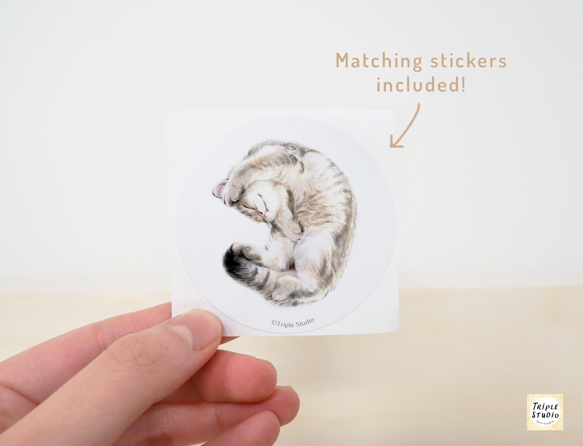 Cute Cuddly Cat Greeting Card – 4x6” Blank Note Card, Frameable Watercolor Cat Art Print