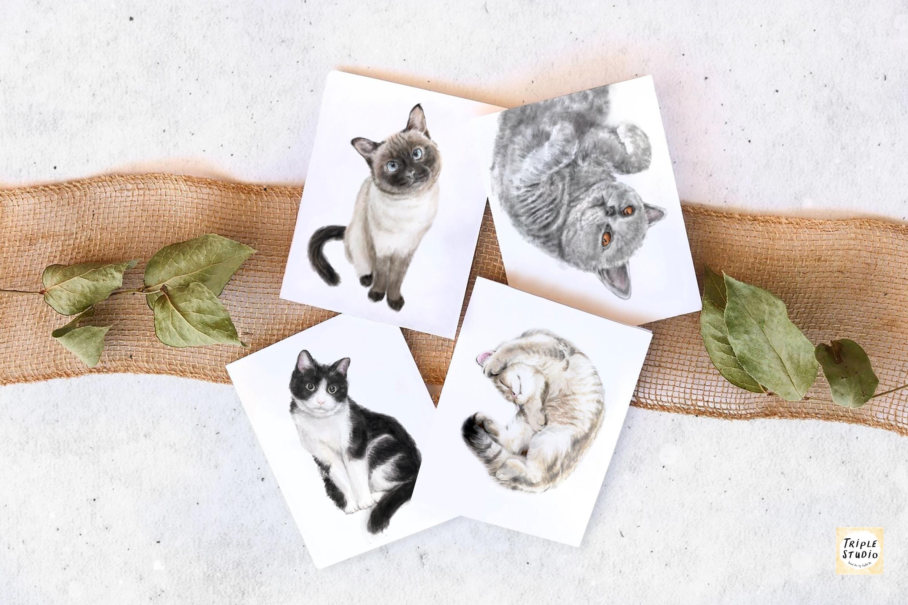 Cute Cuddly Cat Greeting Card – 4x6” Blank Note Card, Frameable Watercolor Cat Art Print
