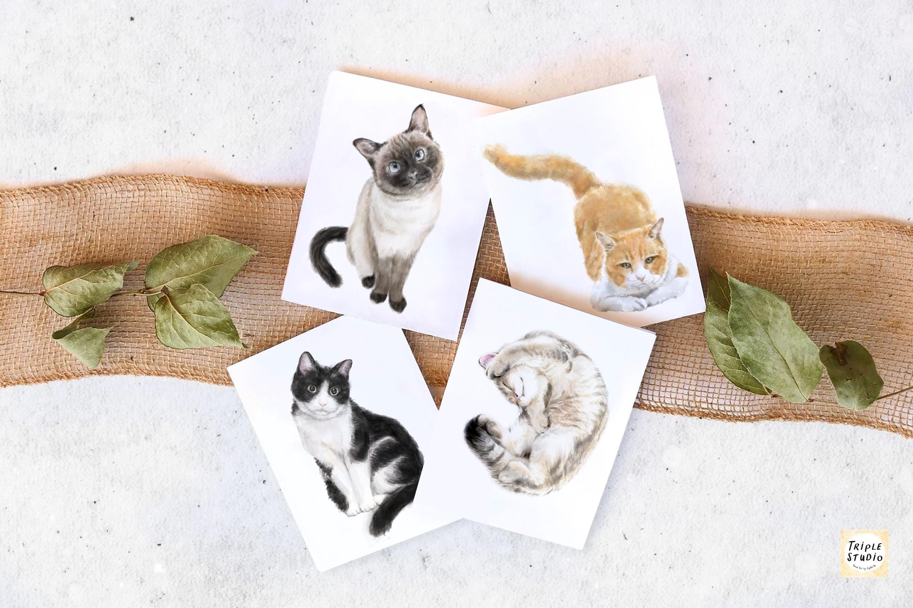 Orange Cat Greeting Card – 4x6” Blank Note Card, Frameable Watercolor Cat Art Print