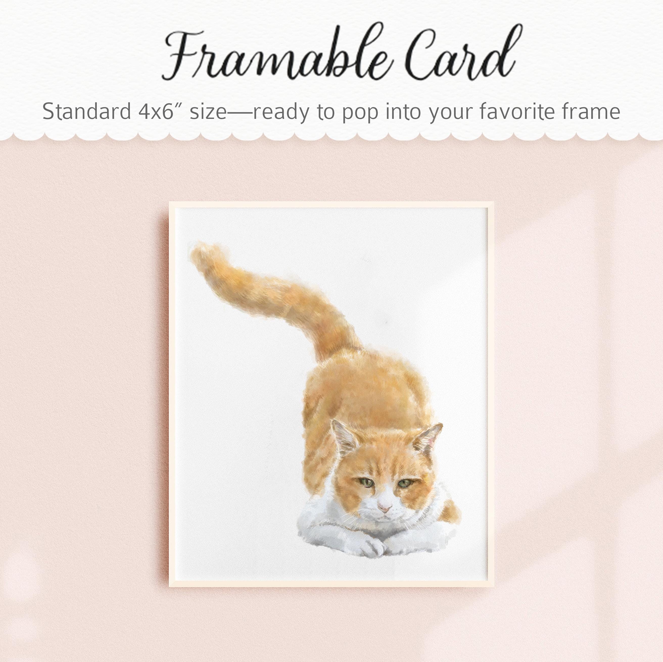 Orange Cat Greeting Card – 4x6” Blank Note Card, Frameable Watercolor Cat Art Print