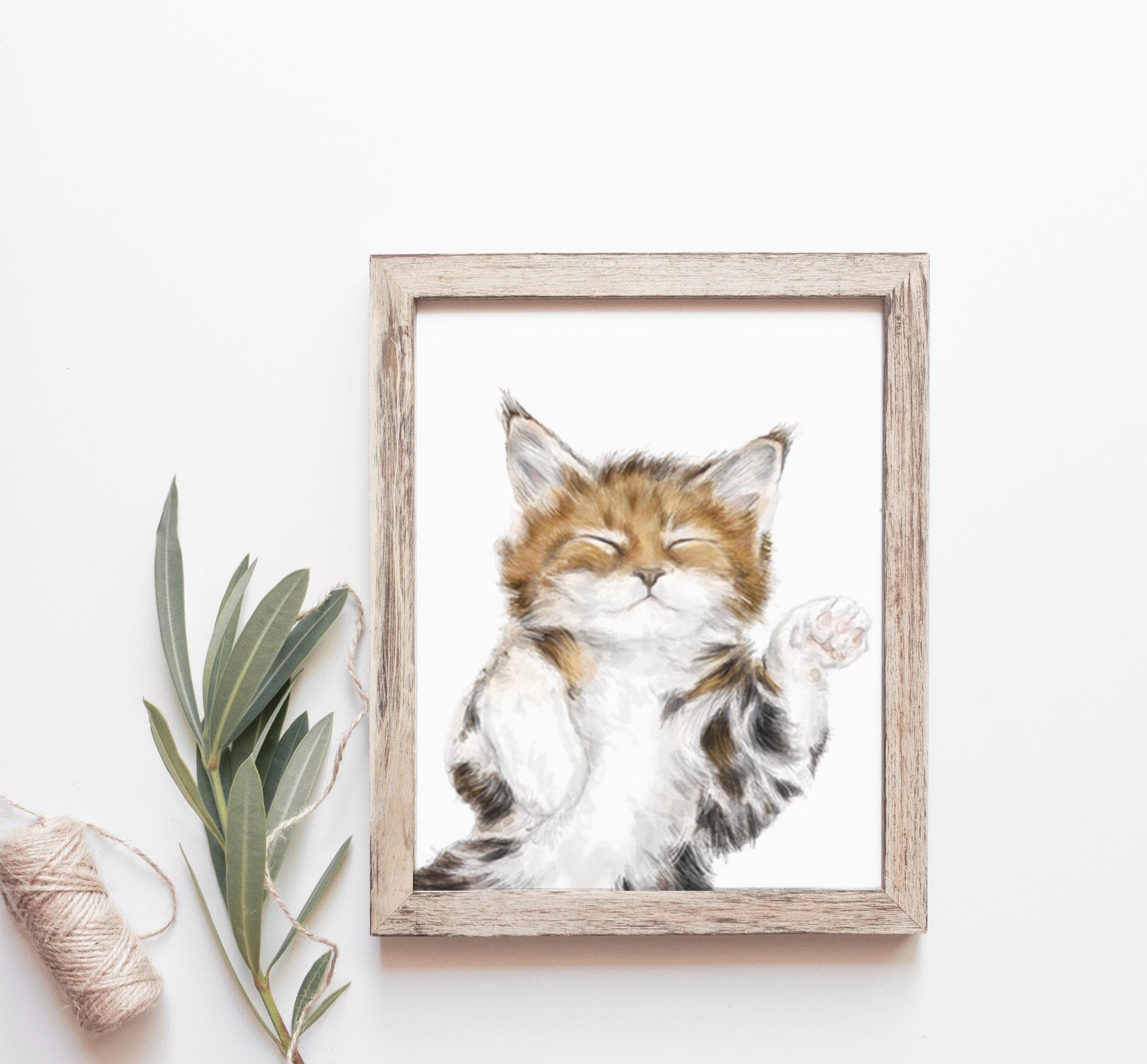 Sleeping Tabby Cat Art Print – Watercolor Cat Wall Art, Cute Tabby Cat Illustration for Cat Lovers, Signed by Artist