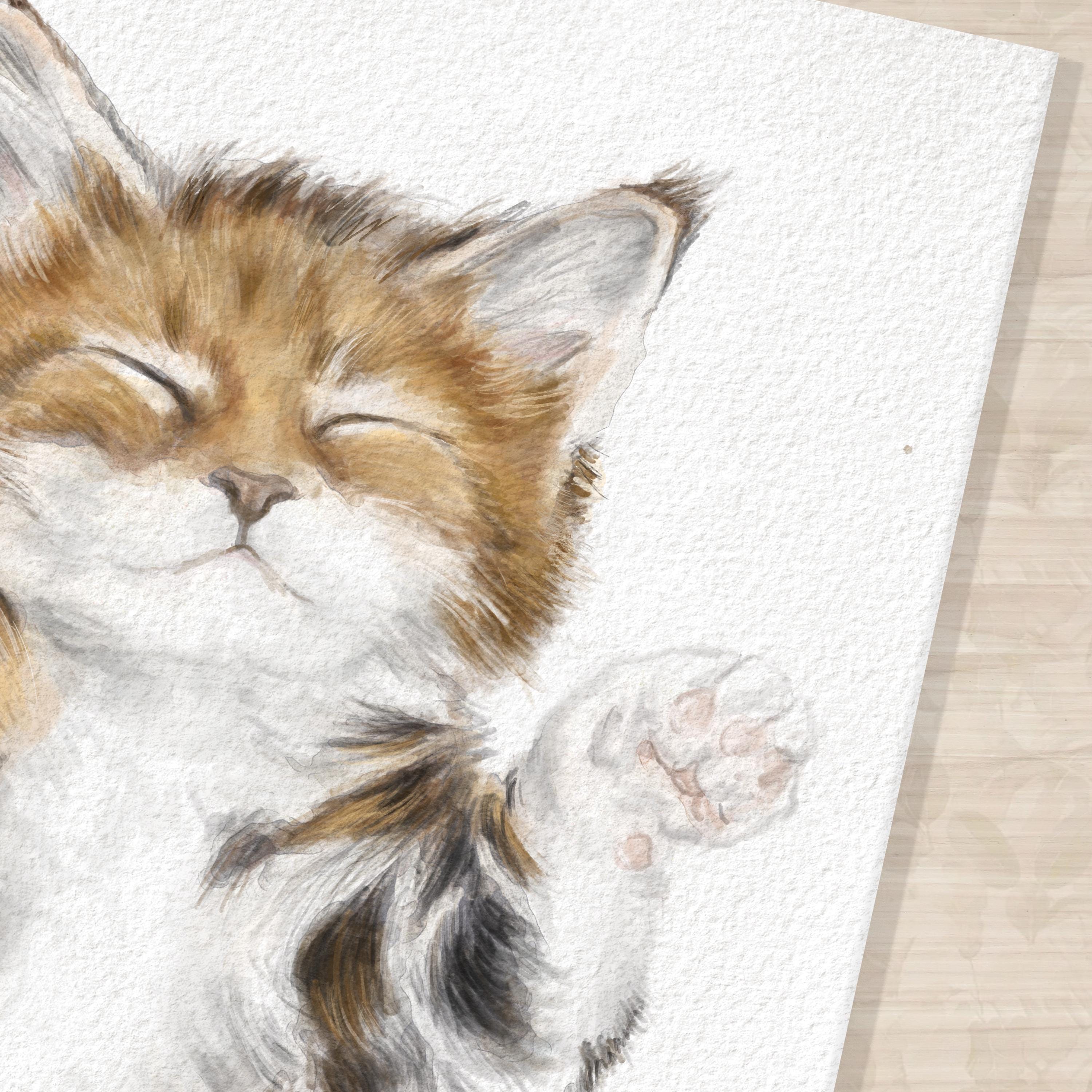 Sleeping Tabby Cat Art Print – Watercolor Cat Wall Art, Cute Tabby Cat Illustration for Cat Lovers, Signed by Artist
