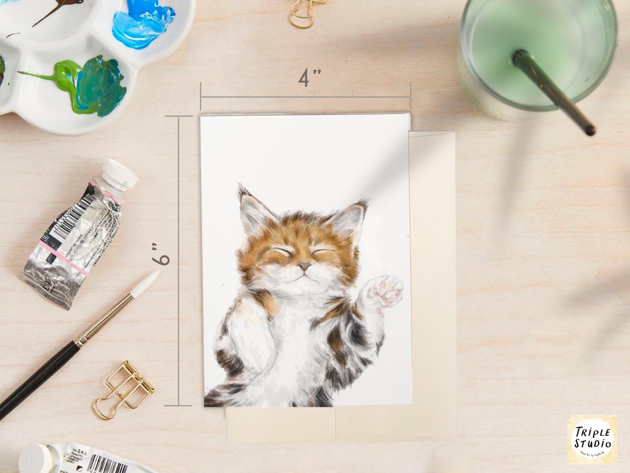 Self Care Slow Living - Dream big. Nap often. Sleeping Tabby Cat Greeting Card – 4x6” Blank Note Card, Frameable Watercolor Cat Art Print