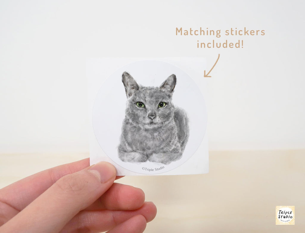 Take it Slow Greeting Card – Gray Cat Blank Note Card, Frameable Watercolor Grey Cat 4x6" Art Print, Mindfulness Encouragement Stationery