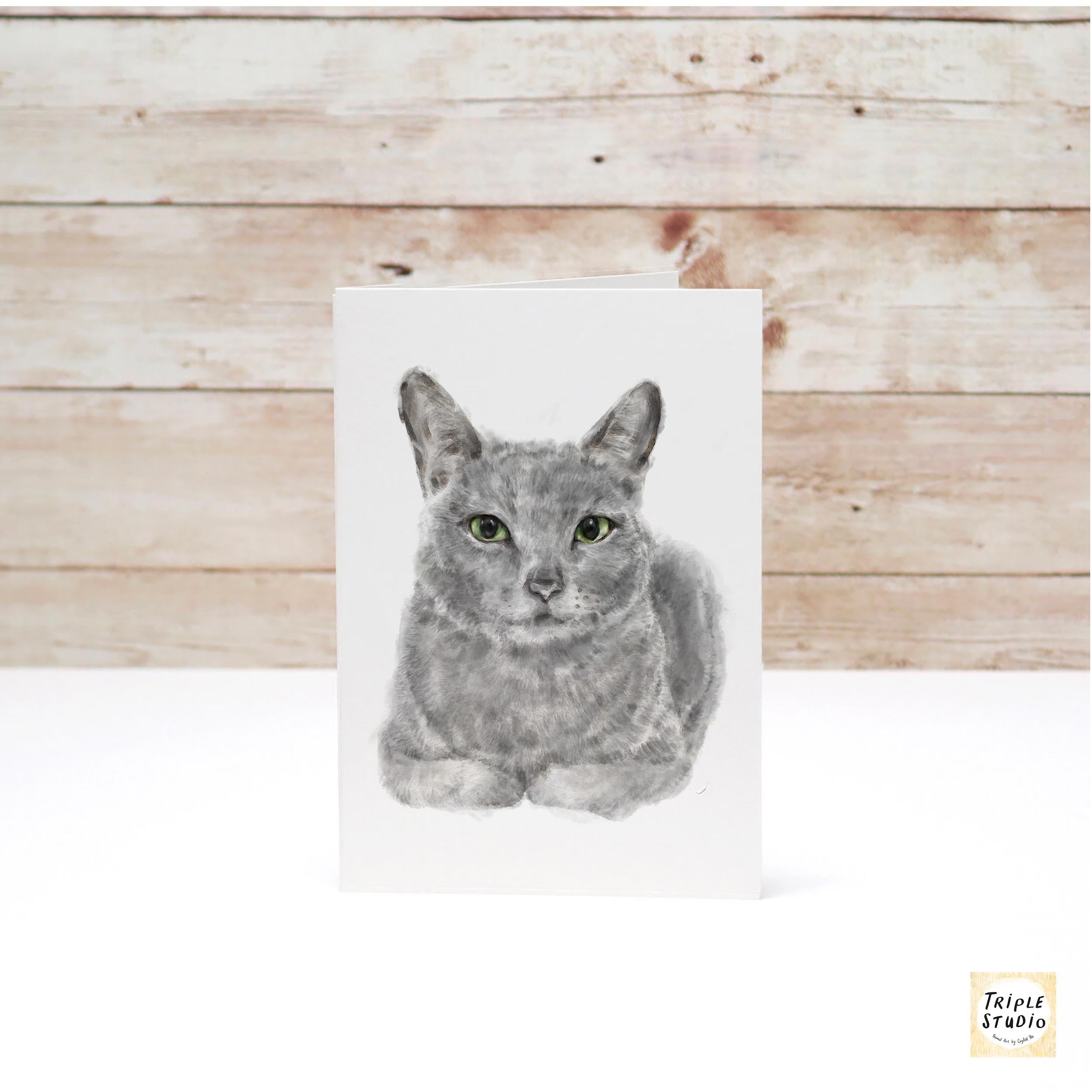 Take it Slow Greeting Card – Gray Cat Blank Note Card, Frameable Watercolor Grey Cat 4x6" Art Print, Mindfulness Encouragement Stationery