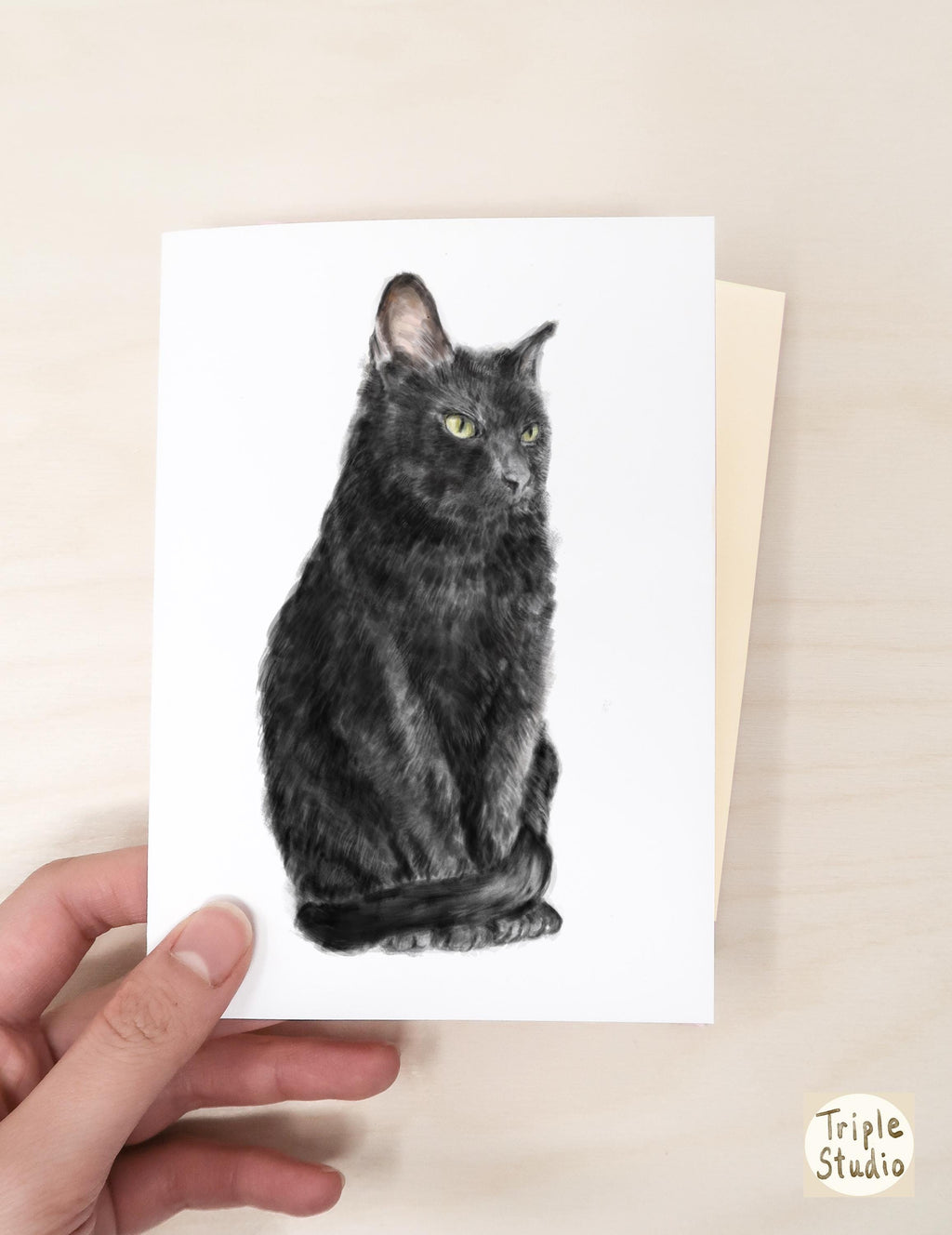 Black Cat Blank Card – 4x6” Watercolor Art Print, Frameable Greeting Card for Cat Lovers