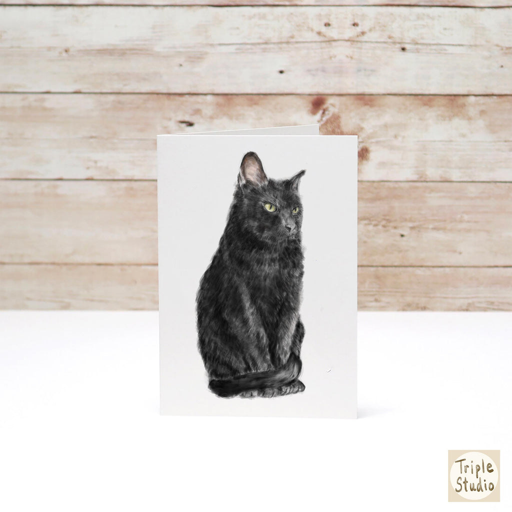 Black Cat Blank Card – 4x6” Watercolor Art Print, Frameable Greeting Card for Cat Lovers