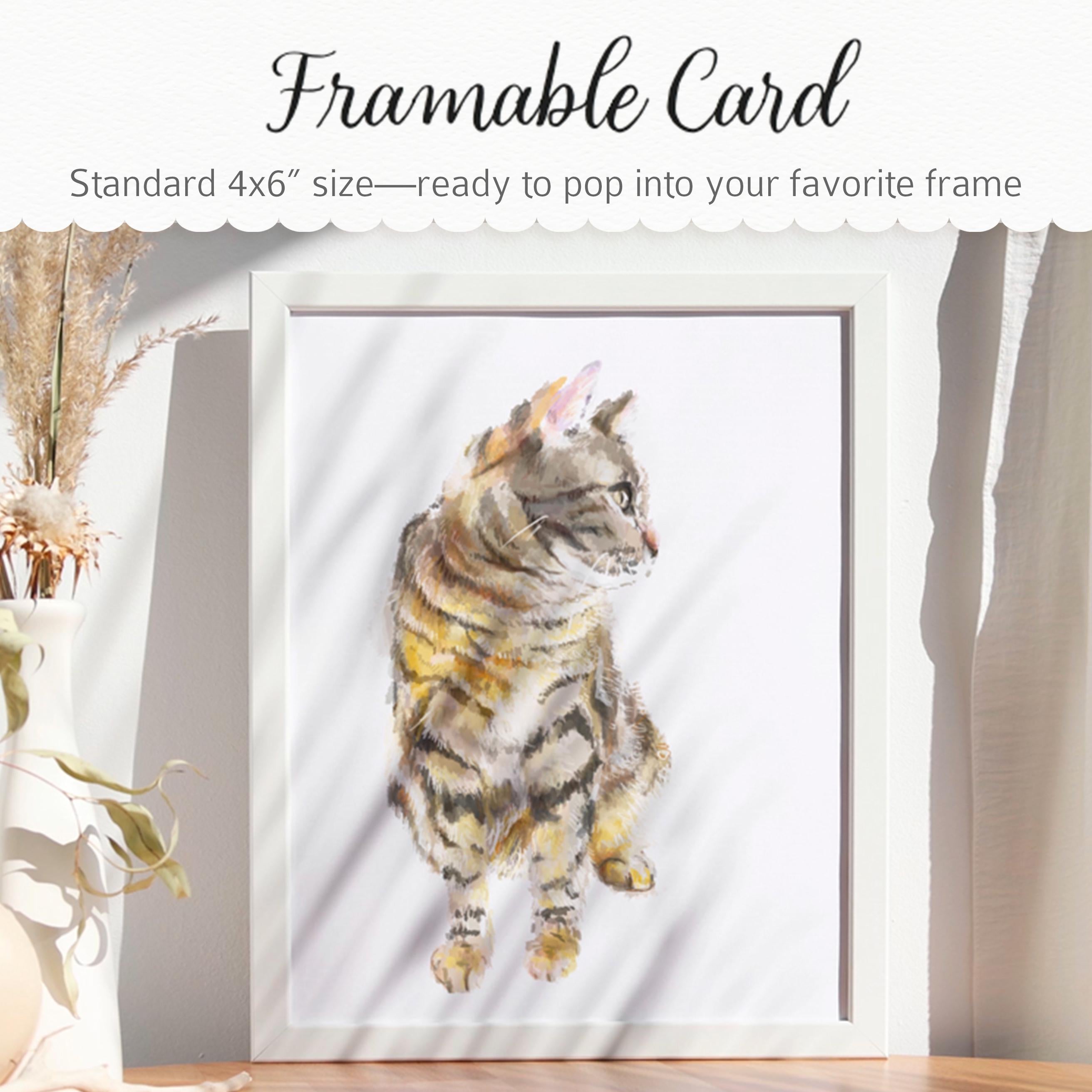 Grey Tabby Cat Blank Card – 4x6” Watercolor Art Print, Frameable Greeting Card for Cat Lovers