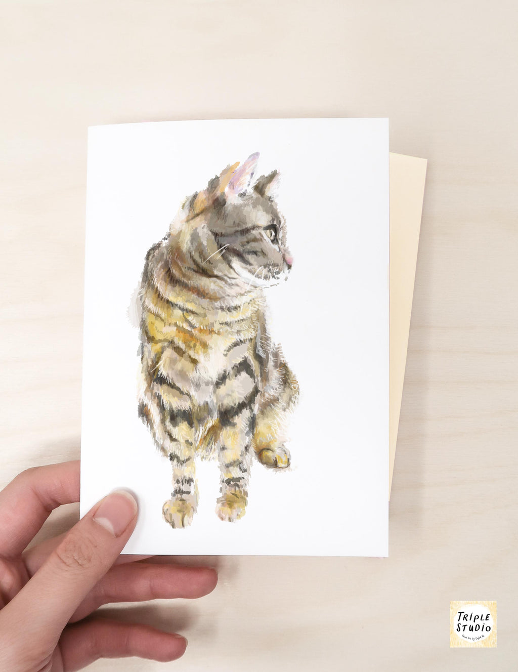 Grey Tabby Cat Blank Card – 4x6” Watercolor Art Print, Frameable Greeting Card for Cat Lovers
