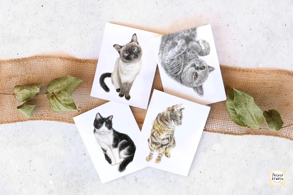 Grey Shorthair Cat Blank Card – 4x6” Watercolor Art Print, Frameable Greeting Card for Cat Lovers