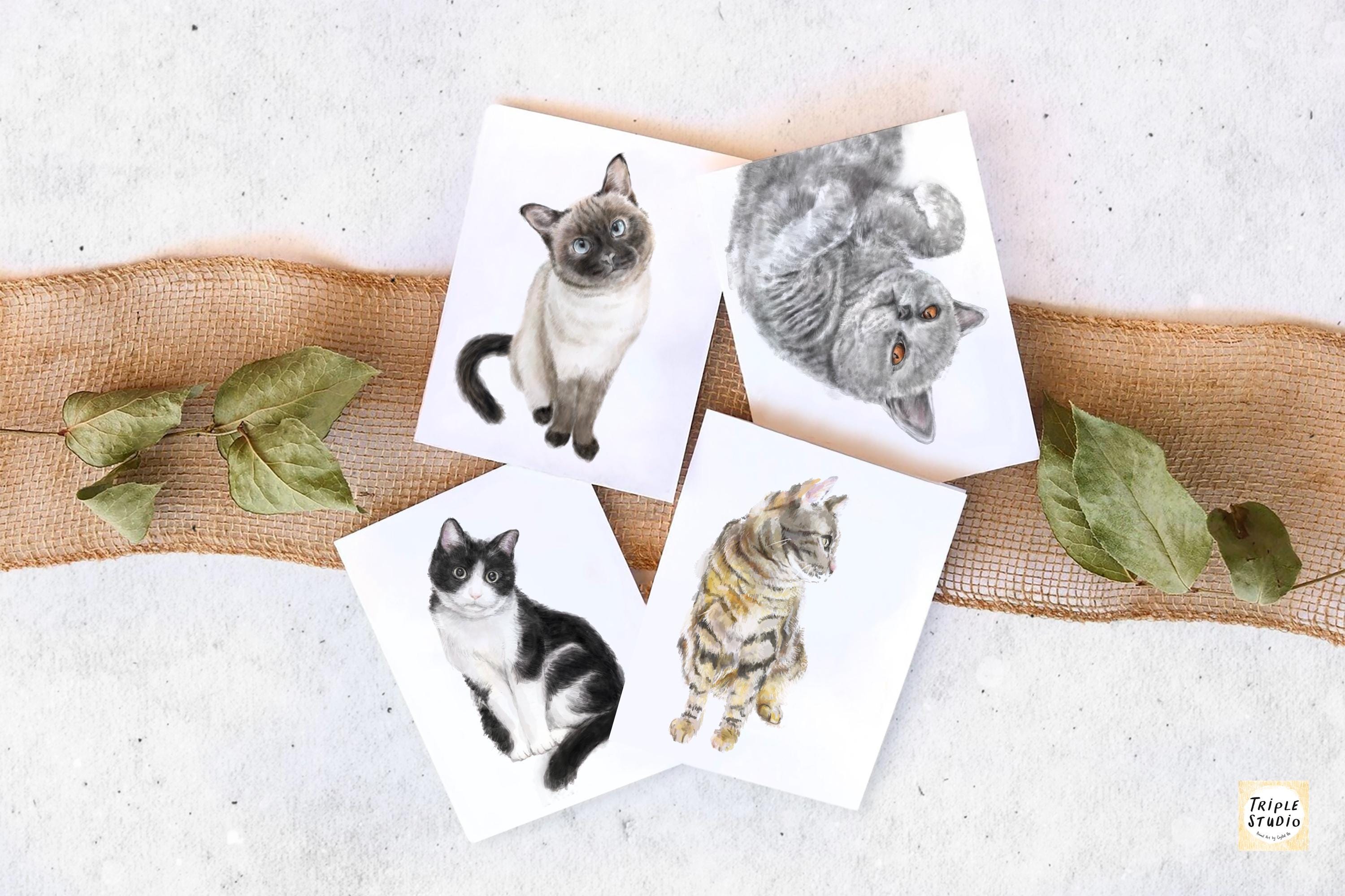 Grey Shorthair Cat Blank Card – 4x6” Watercolor Art Print, Frameable Greeting Card for Cat Lovers