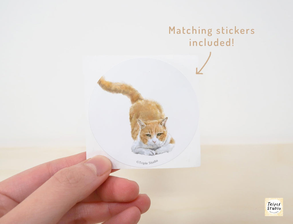 Orange Cat Greeting Card – 4x6” Blank Note Card, Frameable Watercolor Cat Art Print