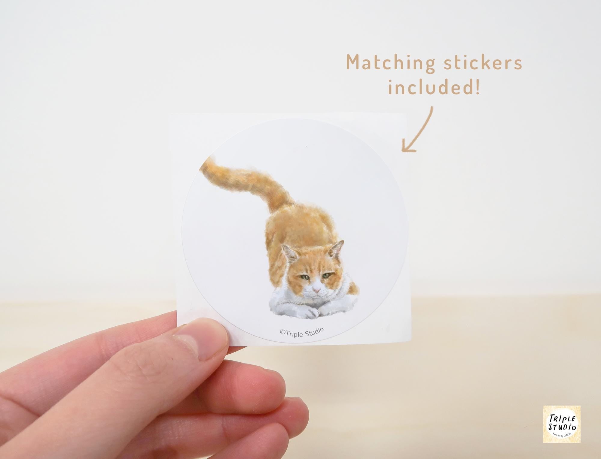 Orange Cat Greeting Card – 4x6” Blank Note Card, Frameable Watercolor Cat Art Print