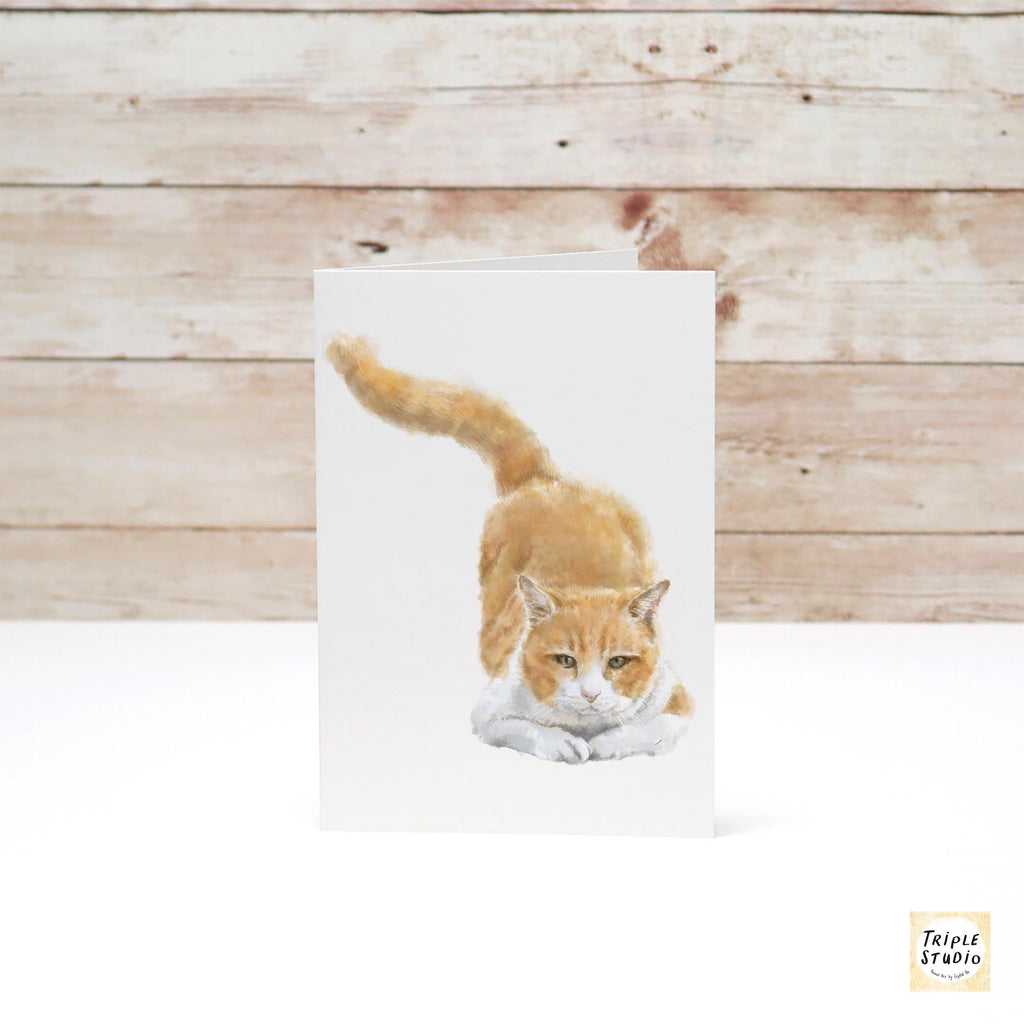 Orange Cat Greeting Card – 4x6” Blank Note Card, Frameable Watercolor Cat Art Print