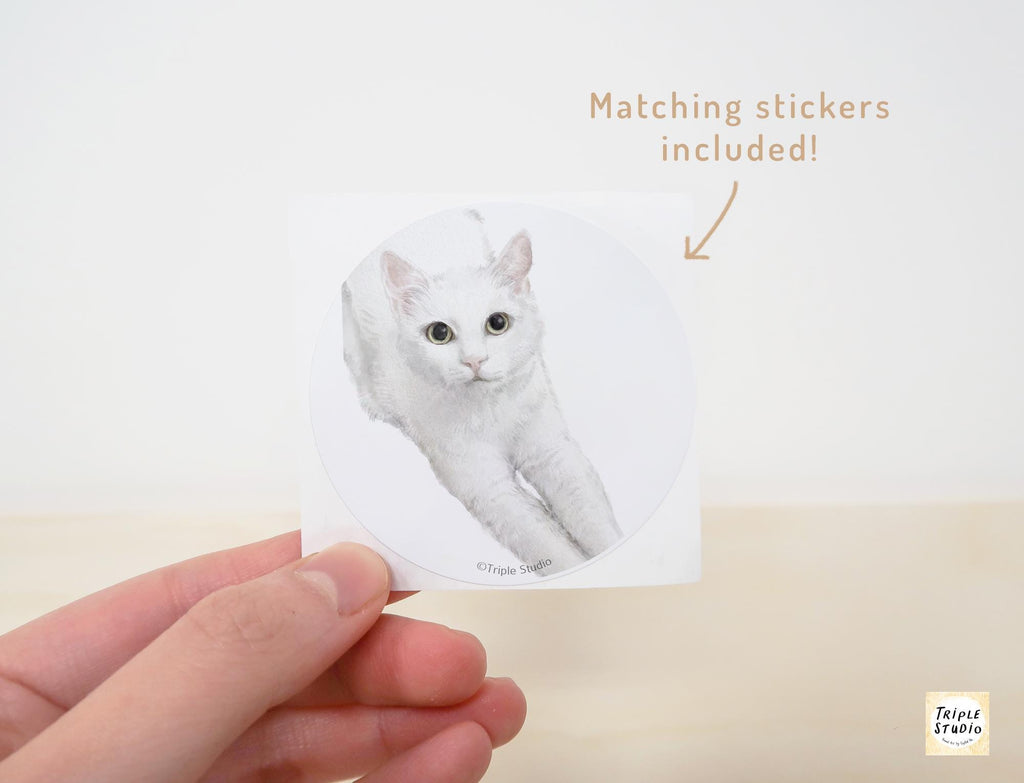 White Cat Greeting Card – 4x6” Blank Note Card, Frameable Watercolor Cat Art Print