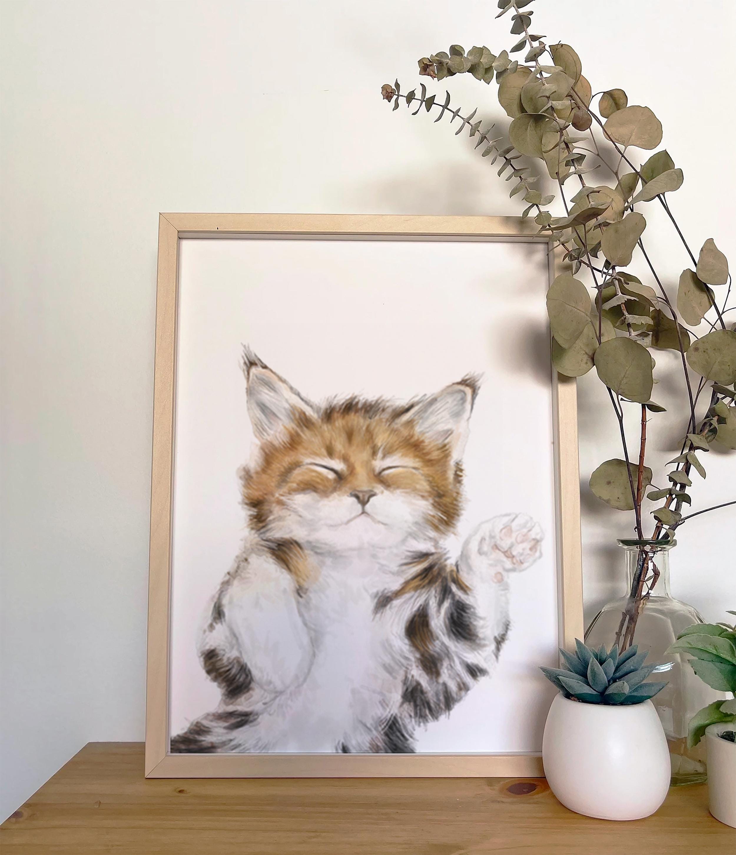 Sleeping Tabby Cat Art Print – Watercolor Cat Wall Art, Cute Tabby Cat Illustration for Cat Lovers, Signed by Artist