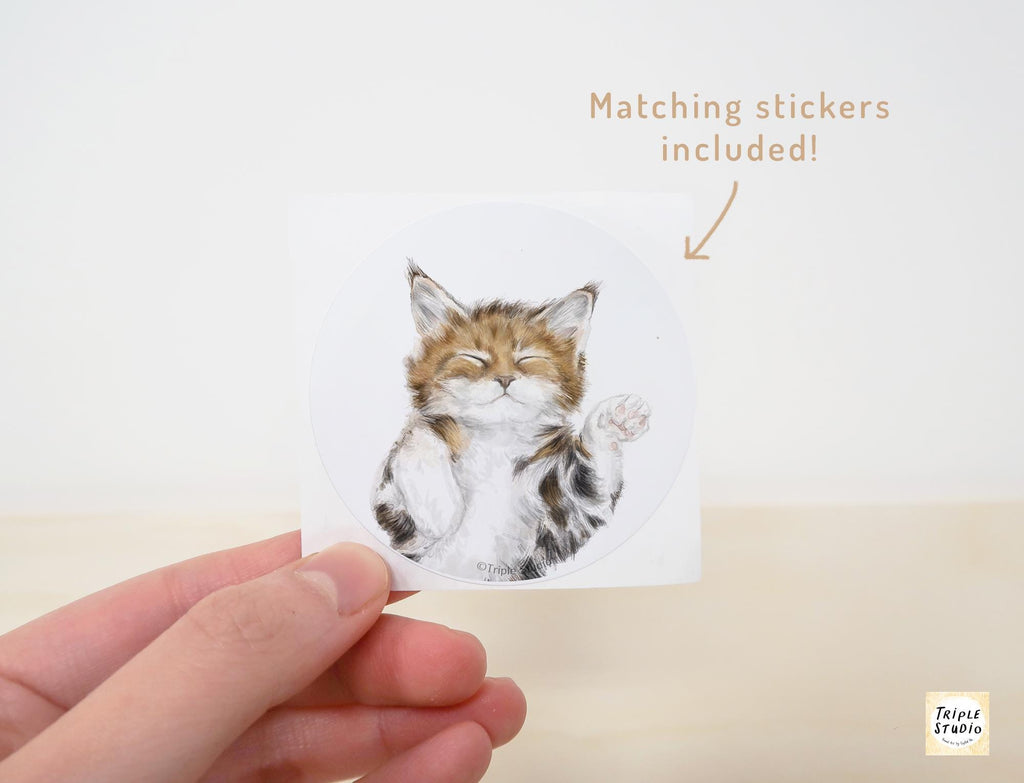 Self Care Slow Living - Dream big. Nap often. Sleeping Tabby Cat Greeting Card – 4x6” Blank Note Card, Frameable Watercolor Cat Art Print