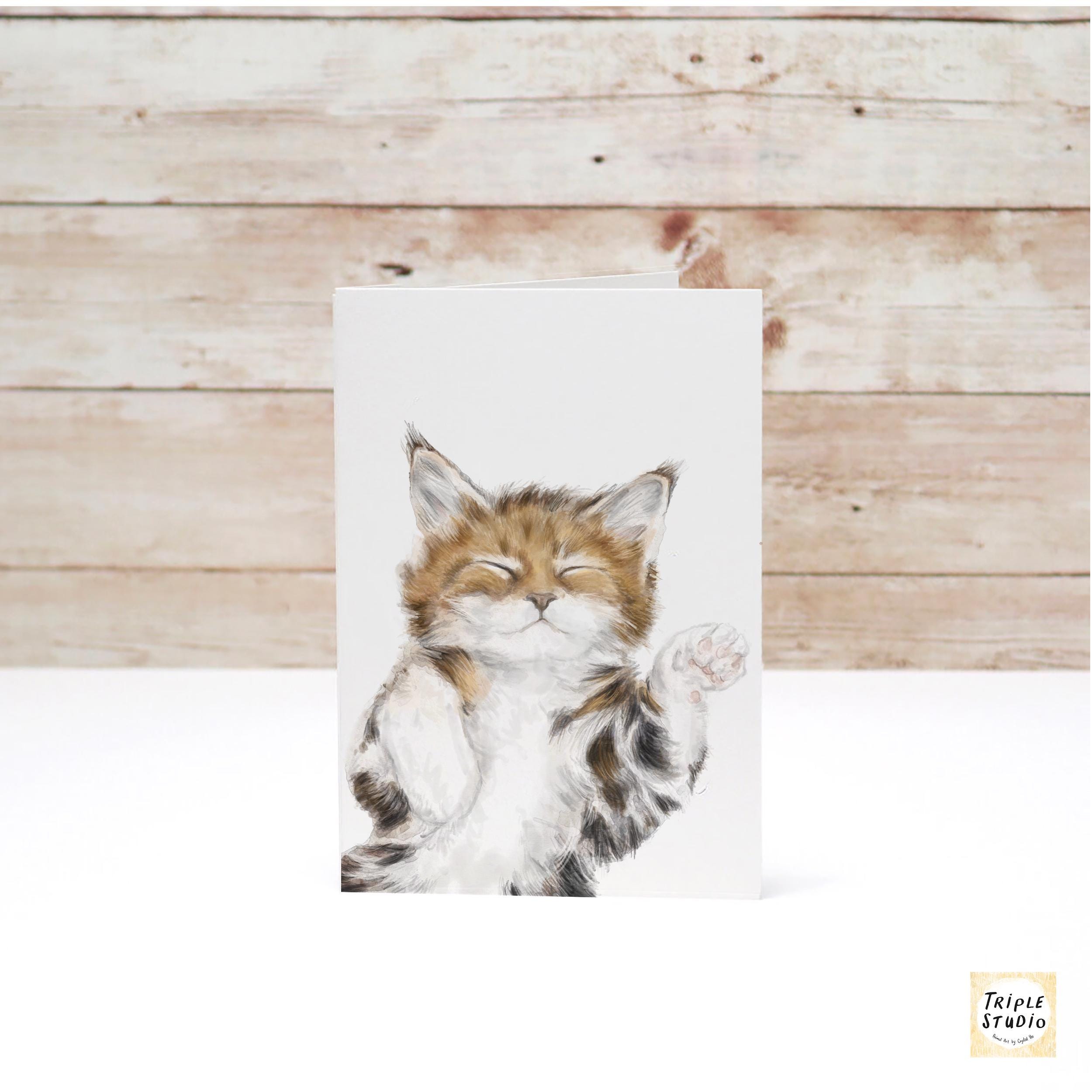 Self Care Slow Living - Dream big. Nap often. Sleeping Tabby Cat Greeting Card – 4x6” Blank Note Card, Frameable Watercolor Cat Art Print