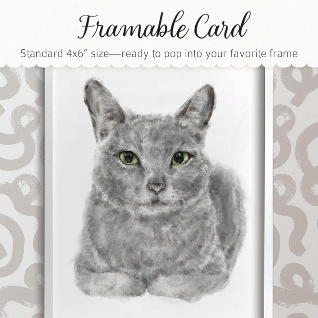 Take it Slow Greeting Card – Gray Cat Blank Note Card, Frameable Watercolor Grey Cat 4x6" Art Print, Mindfulness Encouragement Stationery