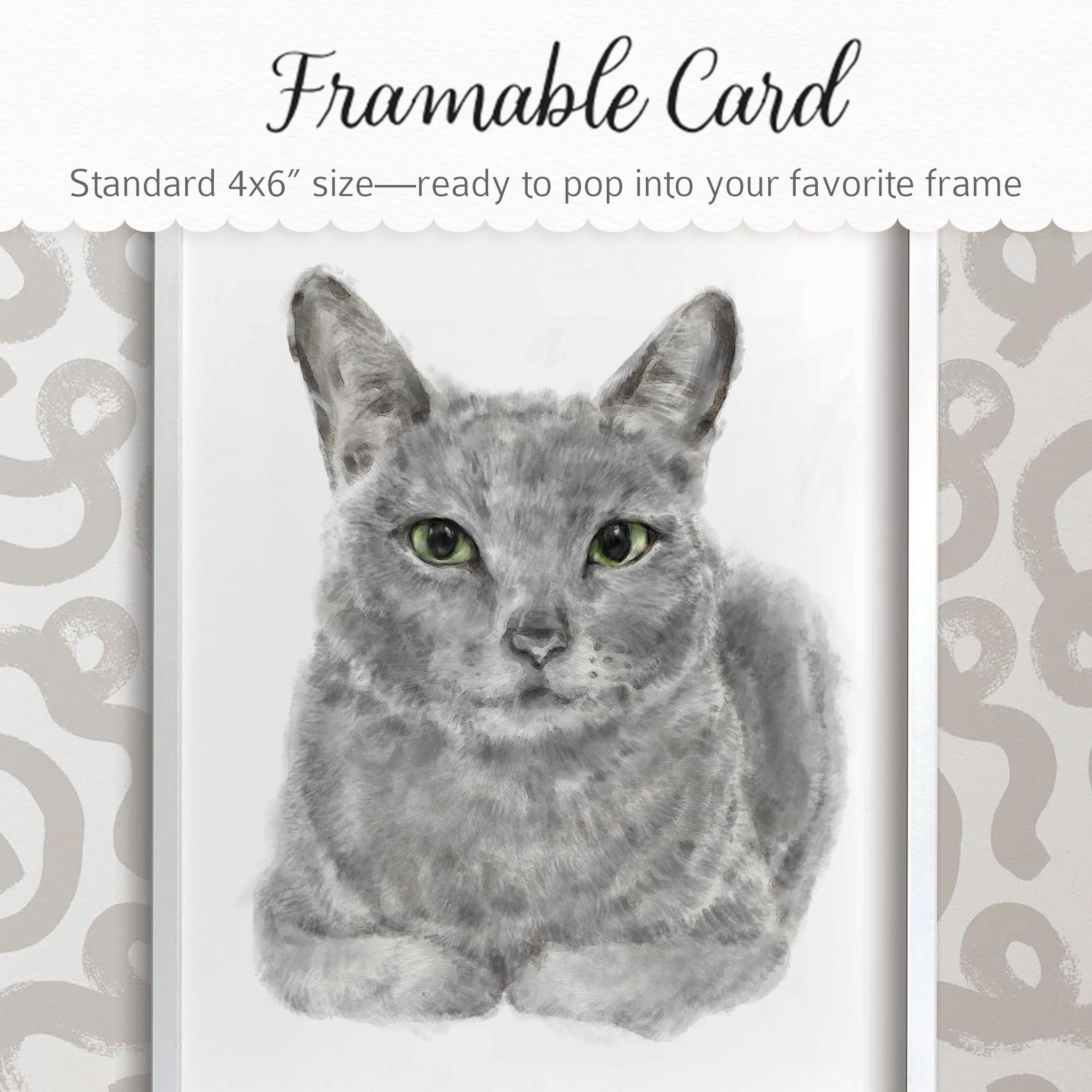 Take it Slow Greeting Card – Gray Cat Blank Note Card, Frameable Watercolor Grey Cat 4x6" Art Print, Mindfulness Encouragement Stationery