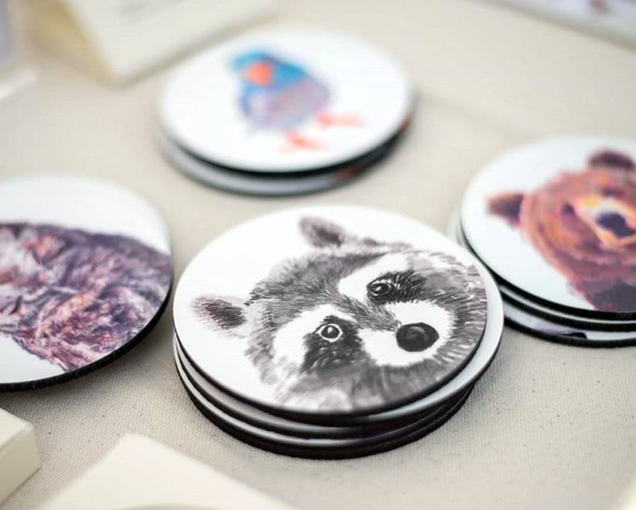 Raccoon Coasters, Funny Watercolor Trash Panda Drink Mats, Housewarming Gift