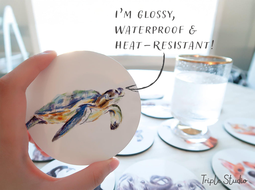 Sea Turtle Coaster, Green Blue Beach House Decor for Kitchen, Ocean Lover Gift, Coastal Teals Home, Tropical Nautical Animal