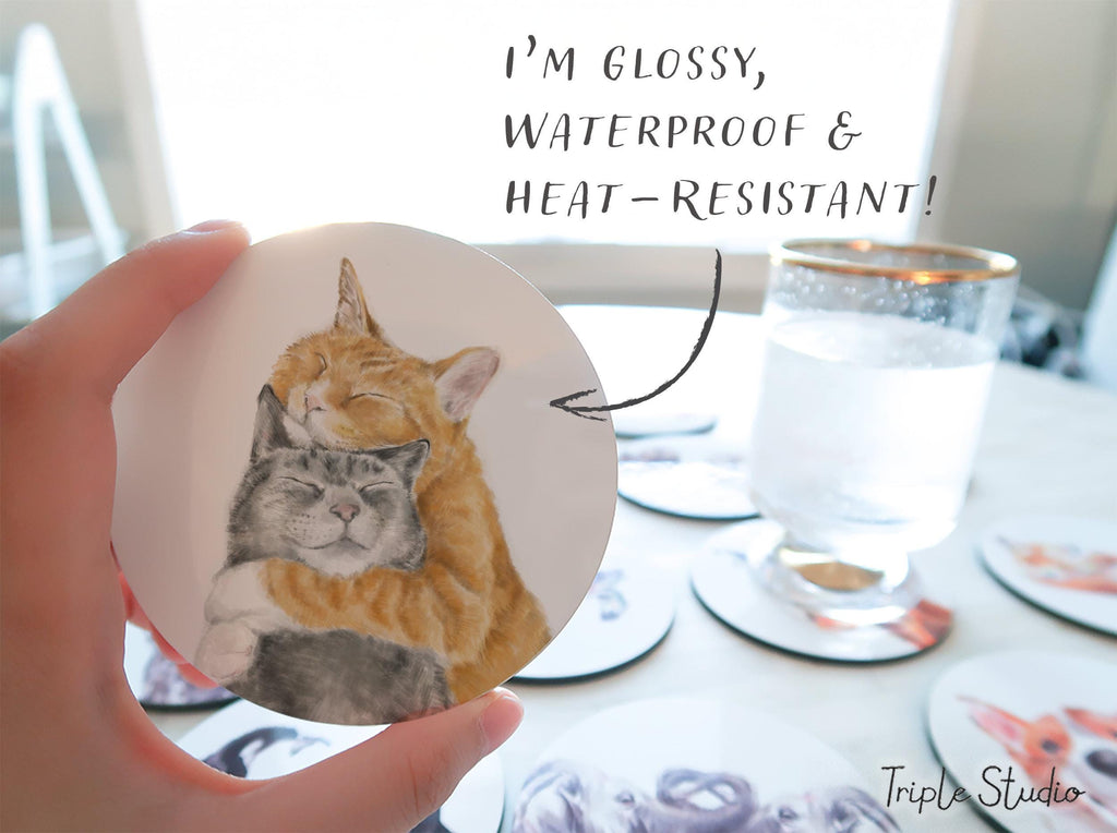 Cats in Love Coaster, Introvert and Extrovert Cats, Couple Gift for Anniversary, Wedding, Kitten Kitchen Organizer, Cork Backed Drink Mat