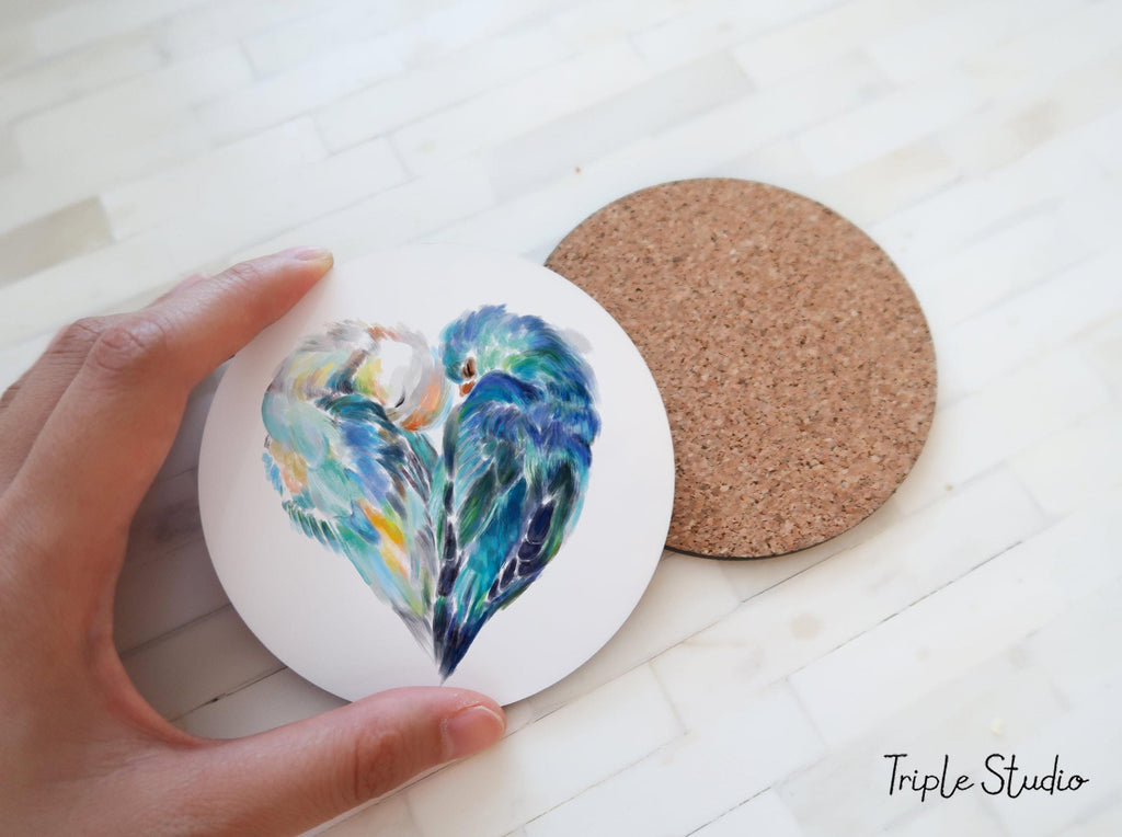 Lovebird Coaster, Watercolor Bird Couple Art, Anniversary Gift for Bird Lovers, Romantic Love Birds Decor, Wedding Favor, Small Housewarming
