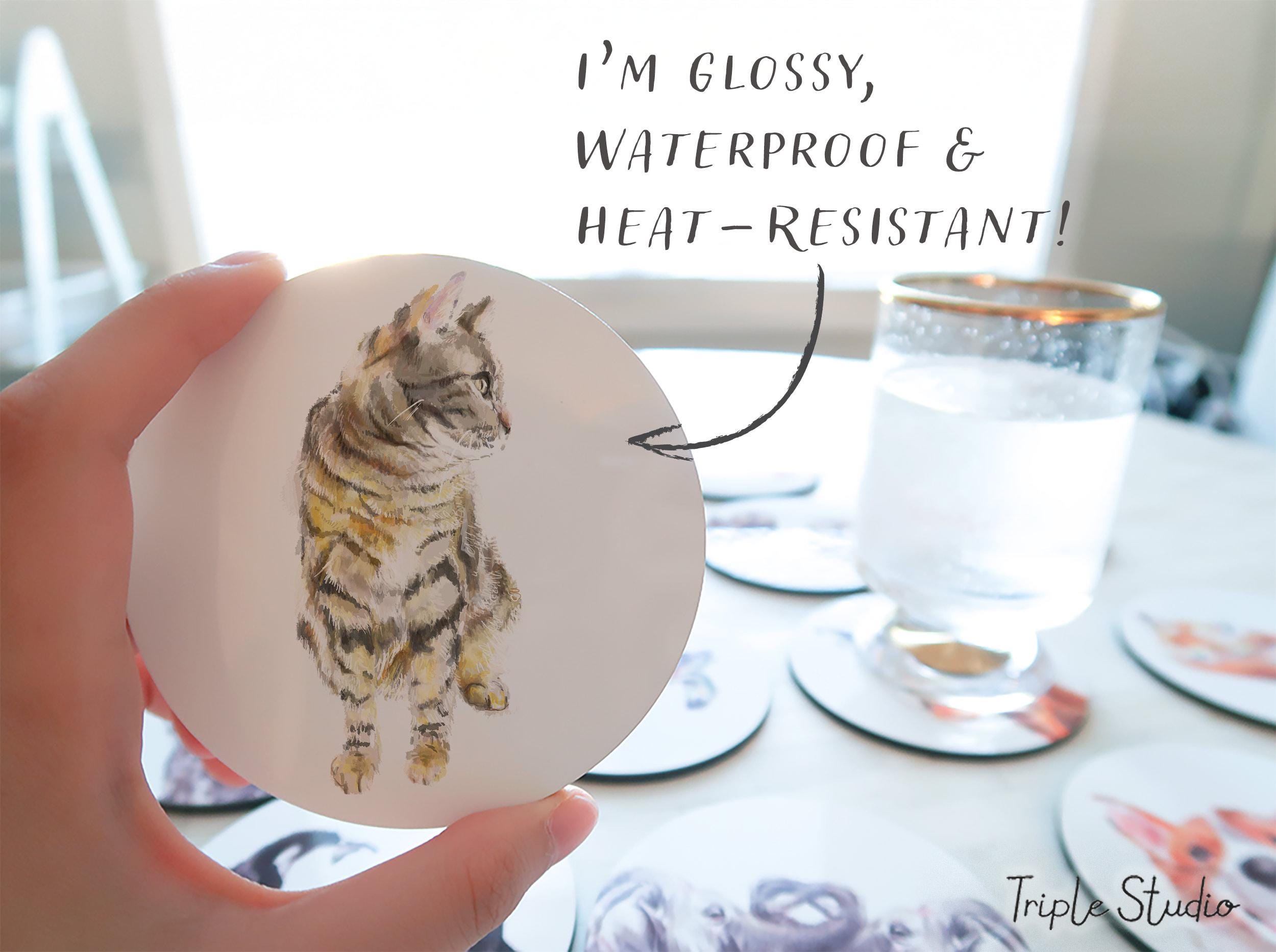 Gray Tabby Coaster, Minimalist Zen Cat Art, Peaceful Modern Quiet Kitchen Vibe, Simple Watercolor Decor, Neutral Toned Theme, Wabi Sabi