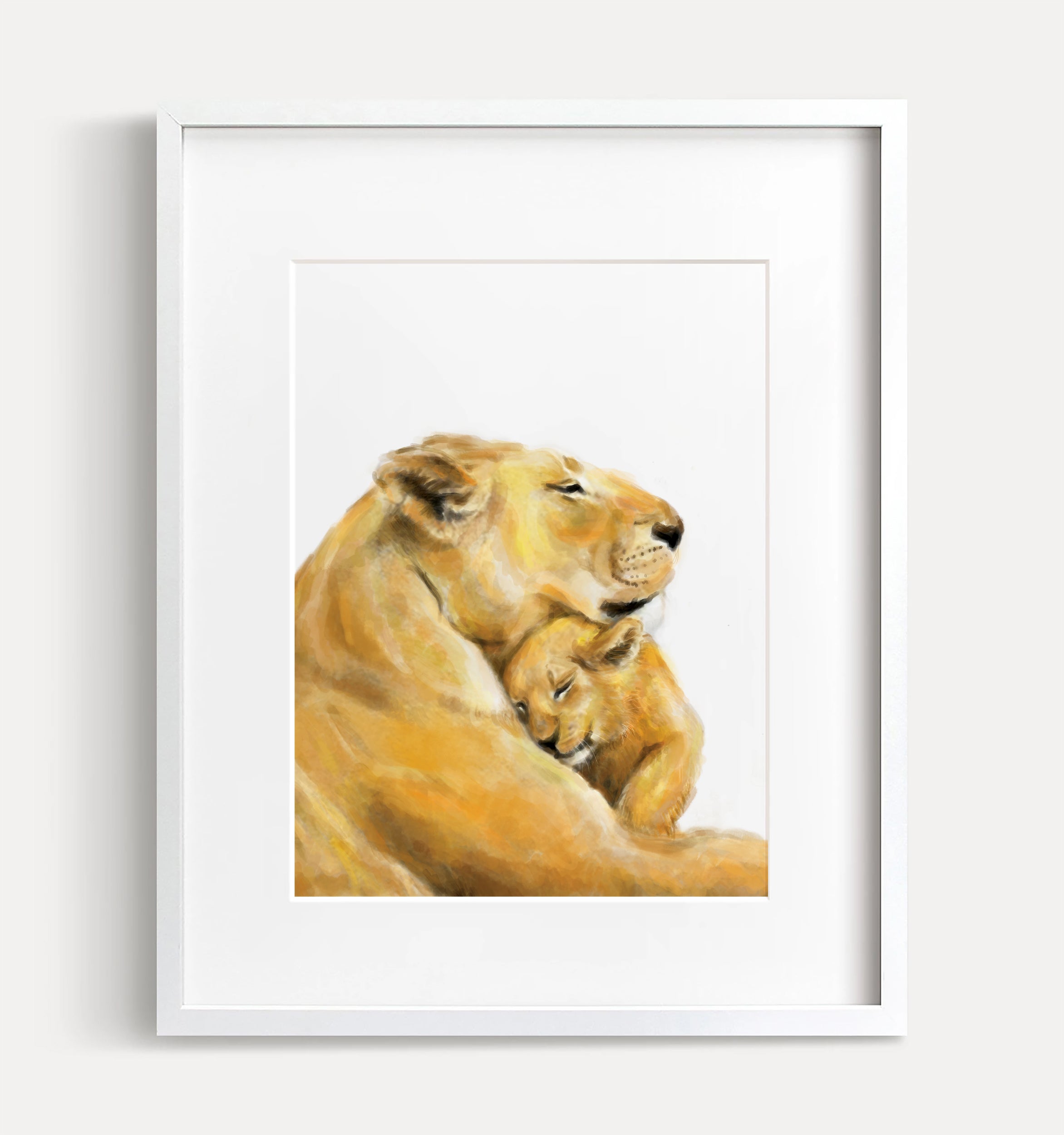 Lion Mom and Baby Art Print