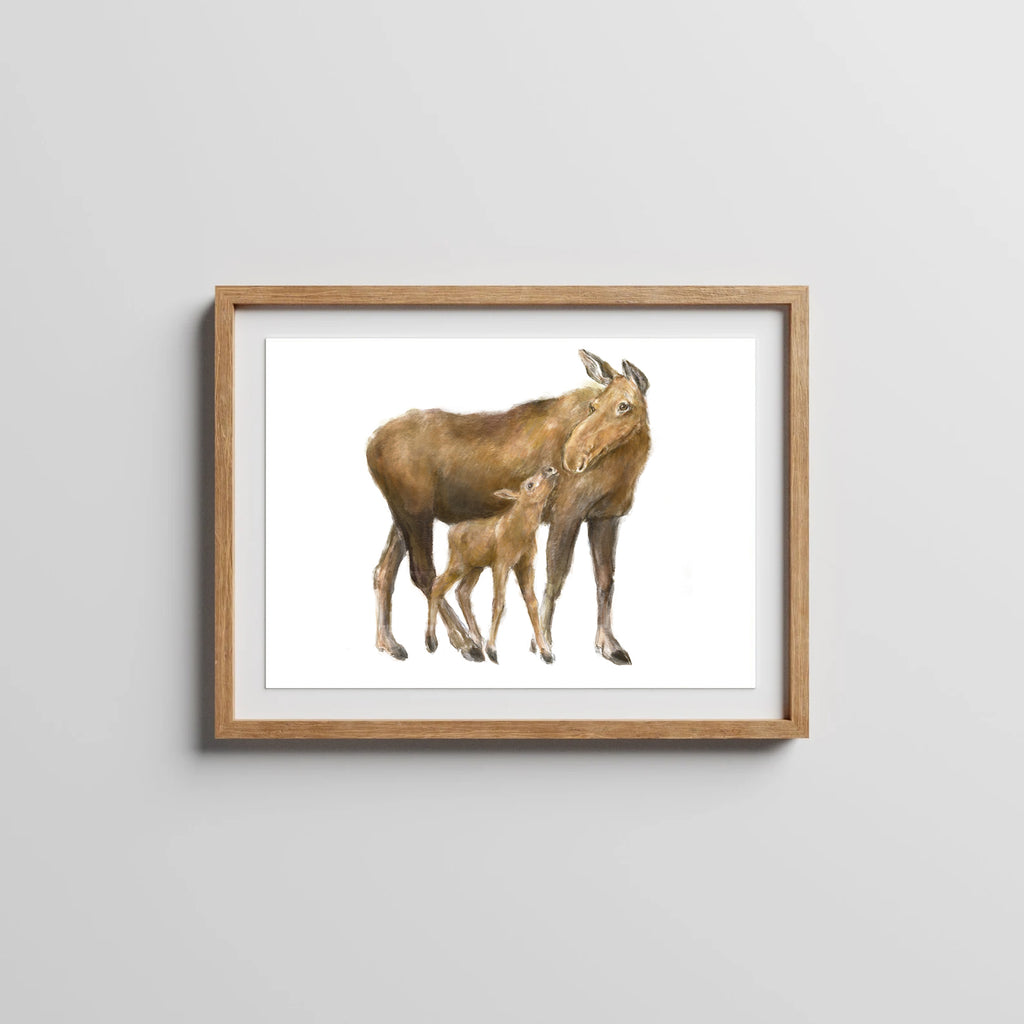 Baby Moose and Mom Wall Art Print