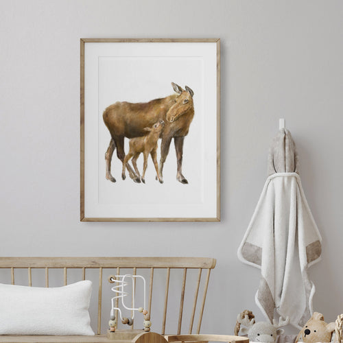 Baby Moose and Mom Wall Art Print