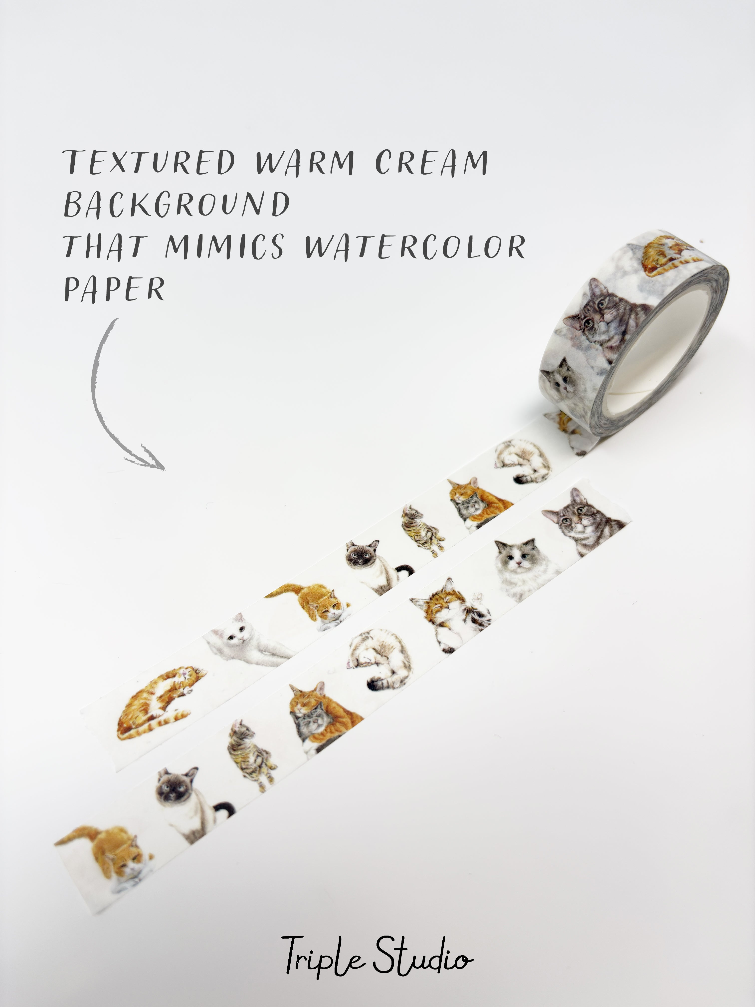 Watercolor Cat Washi Tape Set (2 Rolls) – Ginger Orange & White Cats
