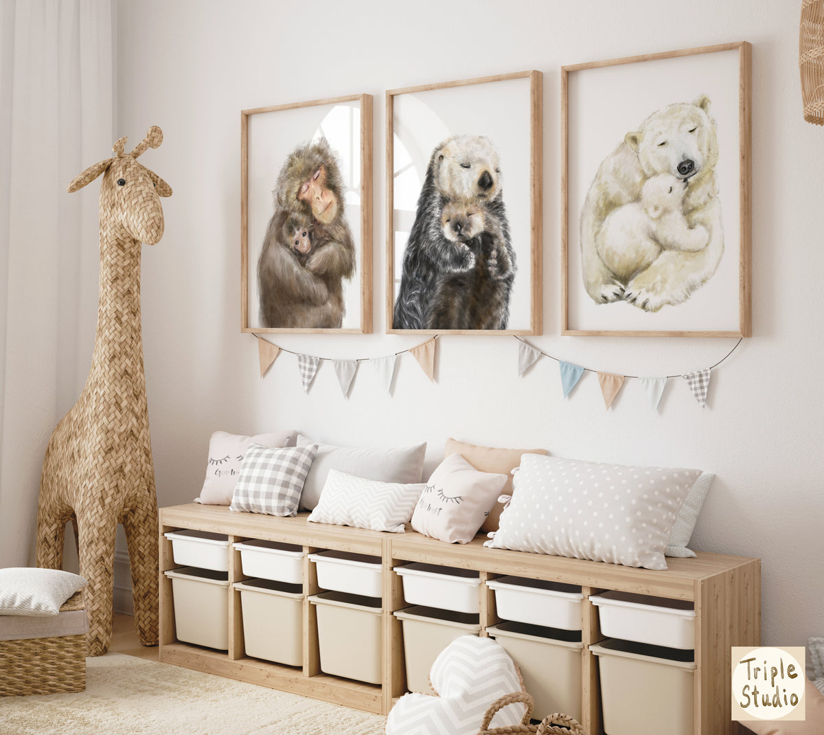 Baby Sea Otter and Mom Wall Art Print