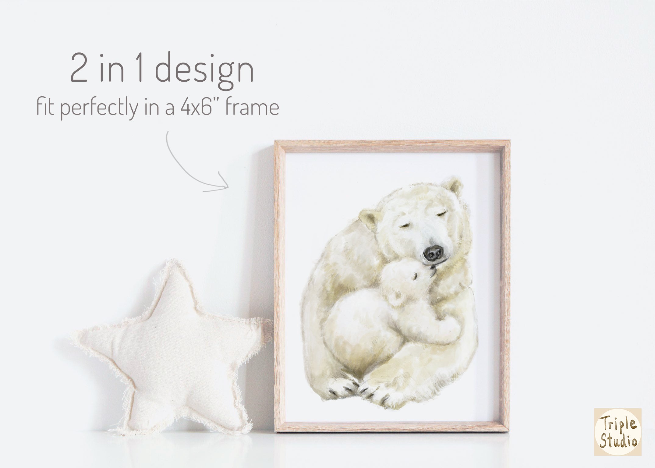 Baby Polar Bear and Mom Watercolor Card